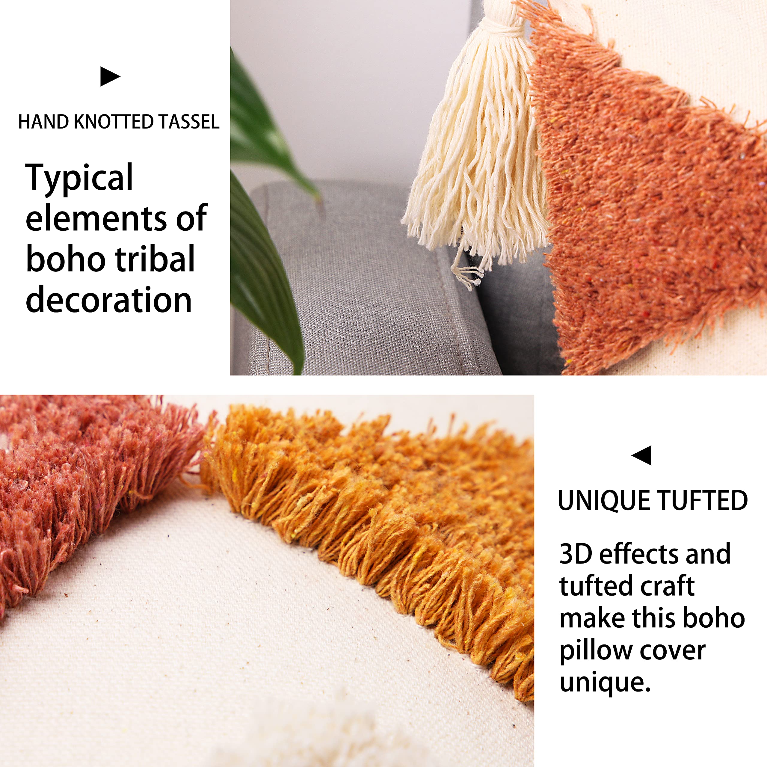 Bohemian Throw Pillow Covers 20x20 Inch - Woven Tufted Decorative Cushion Covers with Tassels for Sofa, Couch, Bed & Living Room - Perfect for Boho Home Decor, Cozy Reading Nook and Lounge Area