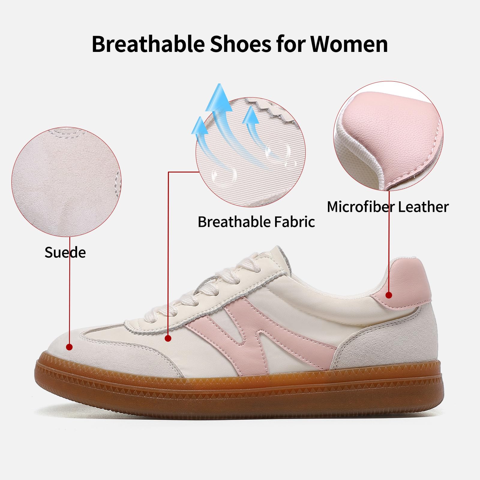 Somiliss Women's Casual Sneakers - Breathable Non-Slip Walking Shoes | Microfiber Leather & Suede Fabric 3-in-1 Upper | Comfortable Flats for Tennis, Workout & Daily Wear | Perfect for Office, Gym & Outdoor Activities