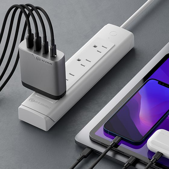 4 Port 100W GaN Fast Charger with 2m USB C Cable - Compact & Powerful Charging Station for Laptops, Phones, Tablets - Perfect for Travel, Home & Office Use