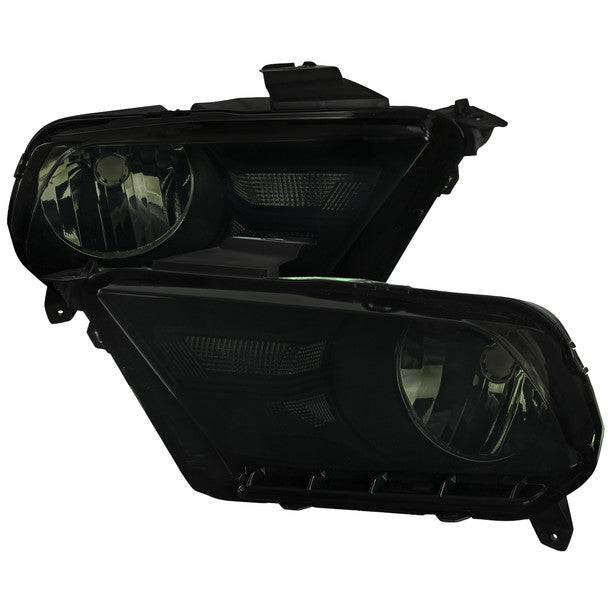 2010-2014 Ford Mustang Headlight Set - Black Housing & Smoke Lens Replacement Headlights - Factory Style LED Headlights for Improved Night Driving & Car Customization