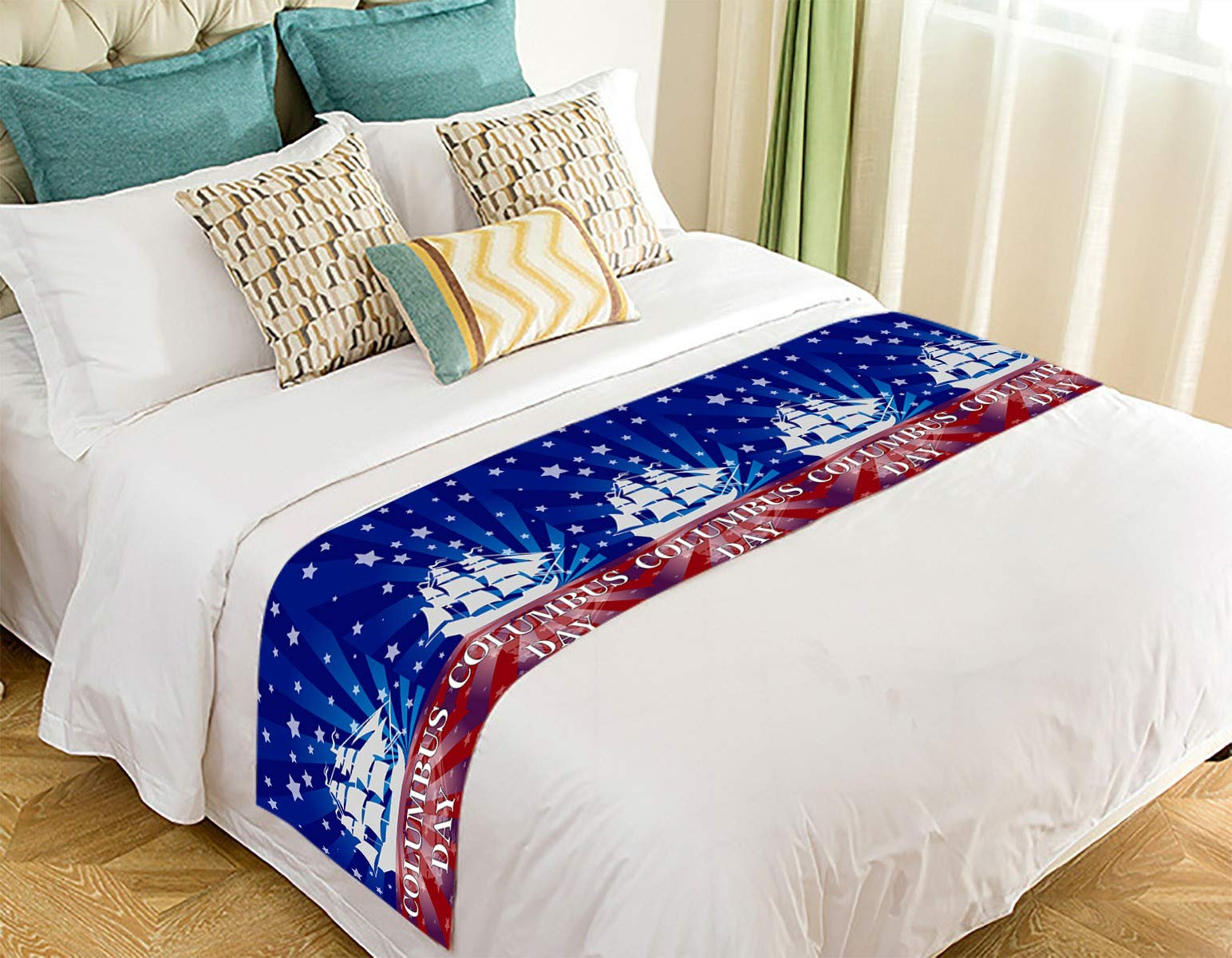 Christopher Columbus Day Bed Runner - 20x95 Inch Decorative Bed Scarf for Luxury Bedding Decor | Perfect for Holiday Themed Bedrooms, Guest Rooms & Special Occasions