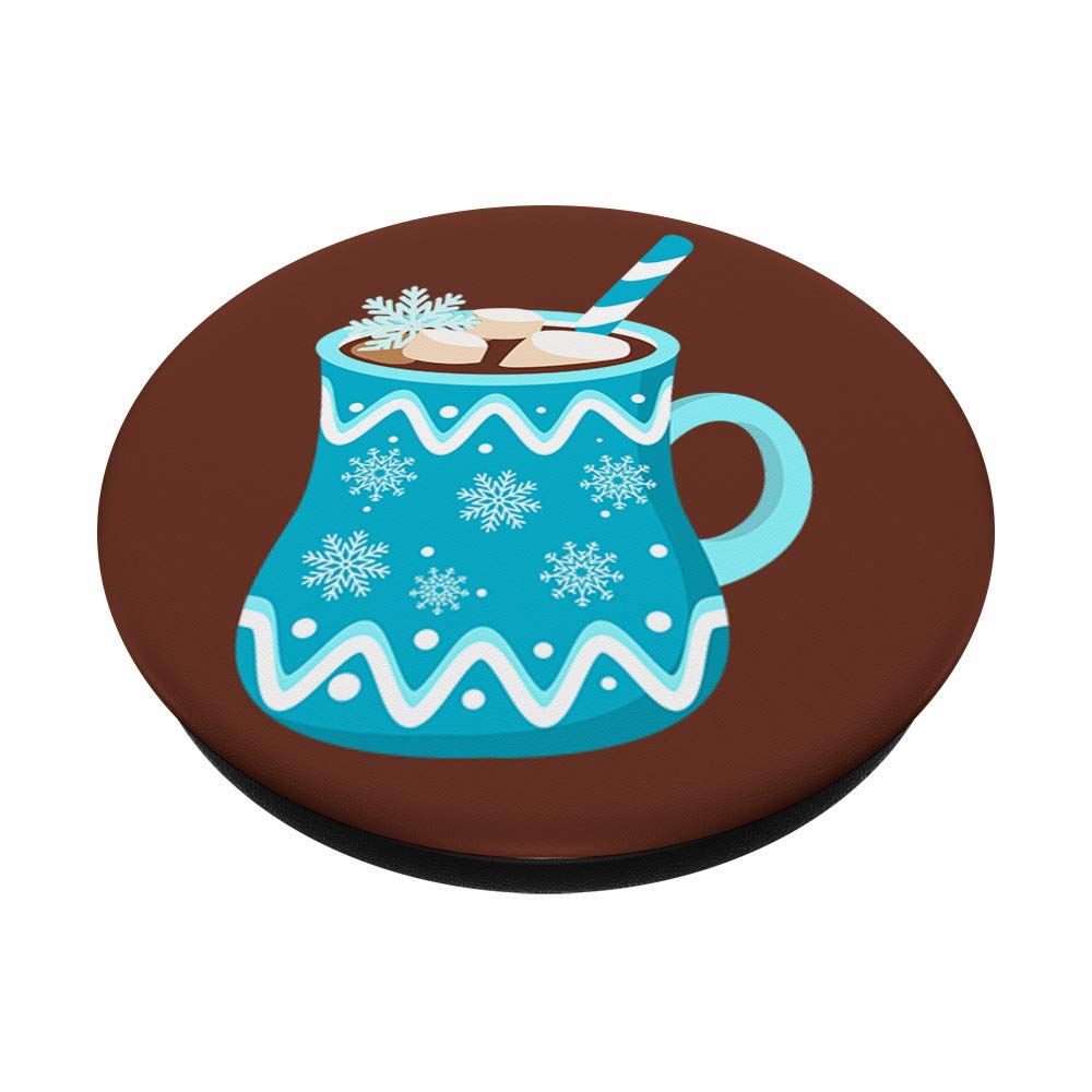 Swappable PopGrip with Marshmallows & Snowflakes Design - Insulated Hot Cocoa Mug for Winter - Perfect for Coffee, Tea & Hot Chocolate Lovers