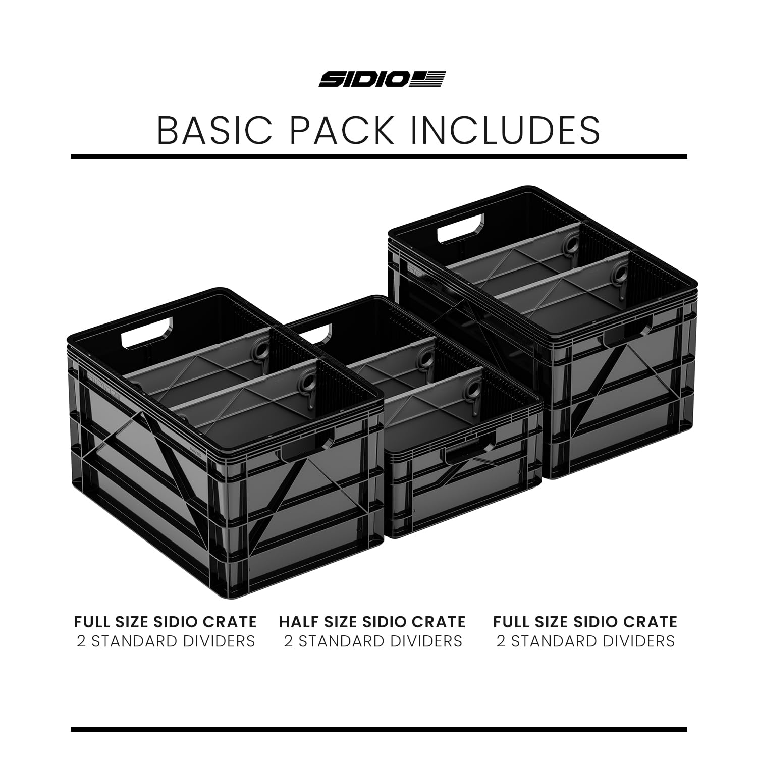 Heavy Duty Stackable Storage Bins - 2 Full-Size & 1 Half-Size Plastic Organizer Totes with Dividers - Durable Storage Containers for Home Office Garage Organization - Perfect for Closet Shelving, Pantry Organization and Outdoor Gear Storage