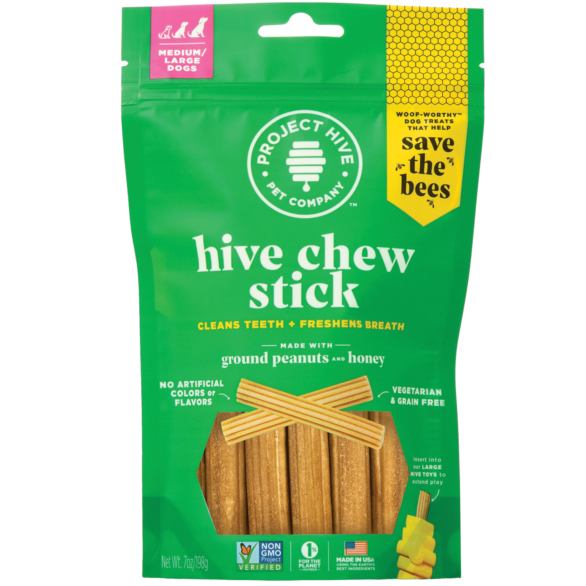 Project Hive Large Dog Chew Stick - Natural Honey Flavor 7 oz - Long-Lasting Dental Chew Toy for Aggressive Chewers - Perfect for Training, Teething & Anxiety Relief