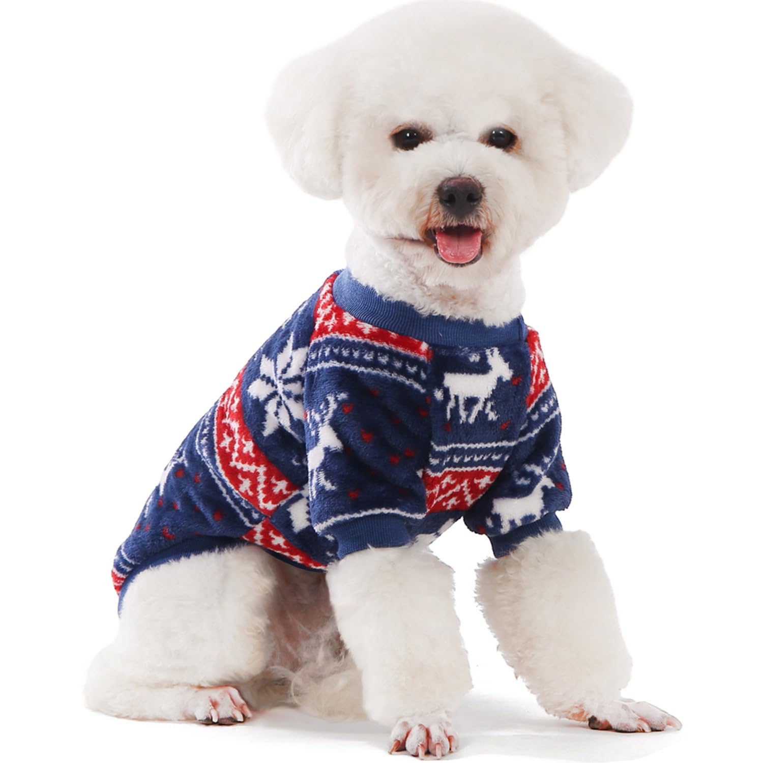 FabriCastle Dog Sweater Set - 2 or 3 Pack Ultra Soft & Warm Pet Clothes for Small/Medium Dogs - Cozy Winter Coat for Puppies (Red & Blue, Small) - Perfect for Indoor Comfort & Outdoor Walks