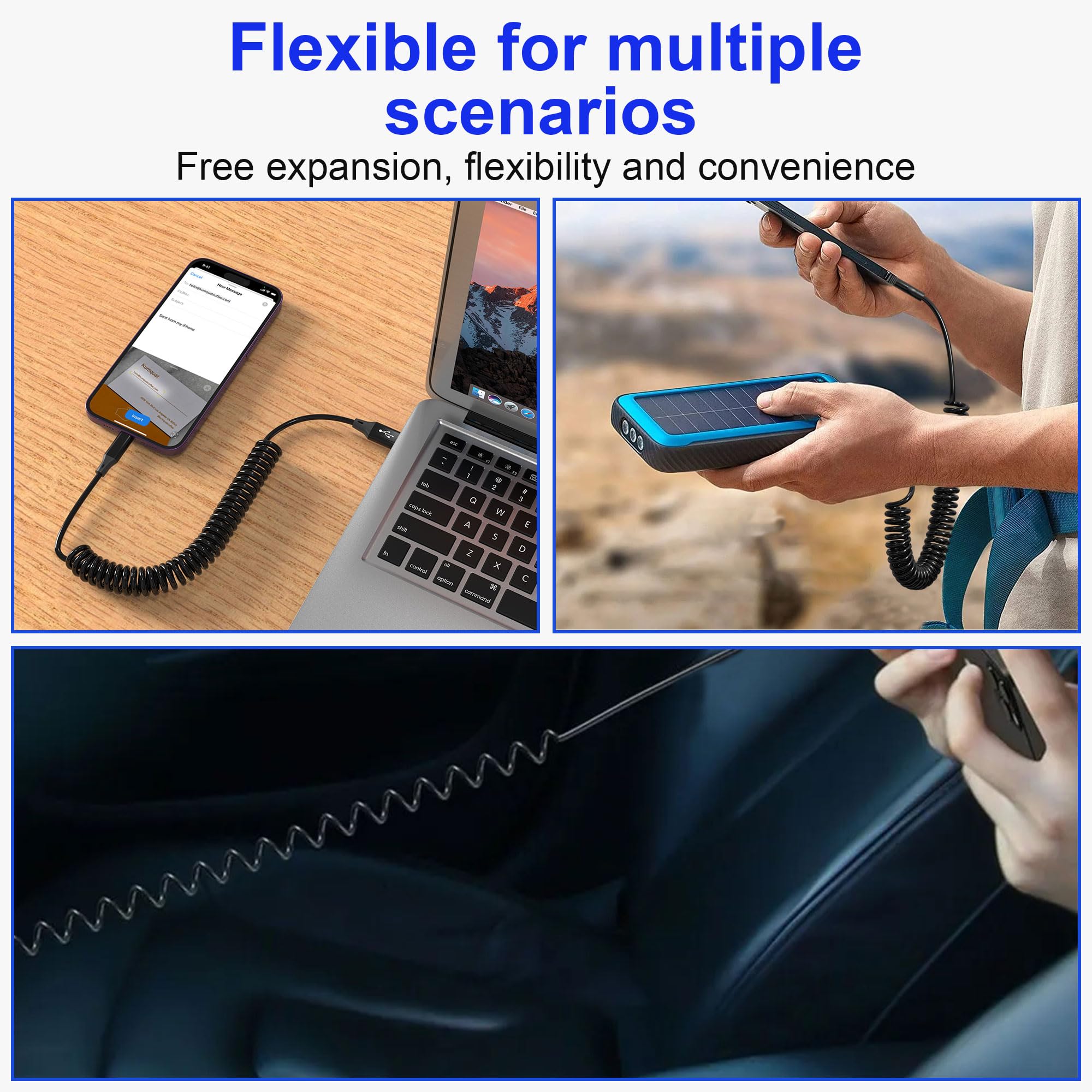 MFi Certified Coiled Lightning Cable - Retractable Short Charging Cord with Fast Data Sync for iPhone, iPad, iPod | Perfect for Apple CarPlay & Travel Charging