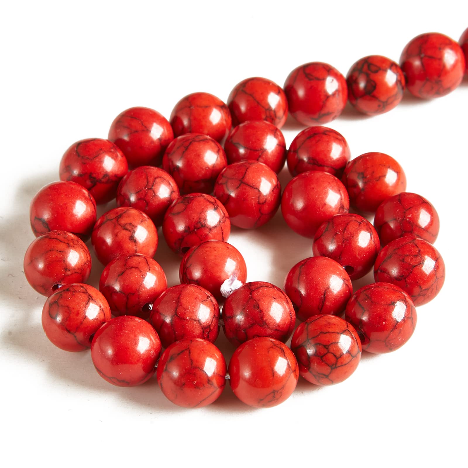 45pcs 8mm Natural Red Turquoise Gemstone Beads - Round Loose Beads for DIY Jewelry Making, Bracelets, Necklaces & Craft Projects (Handmade Gifts & Boho Style Accessories)