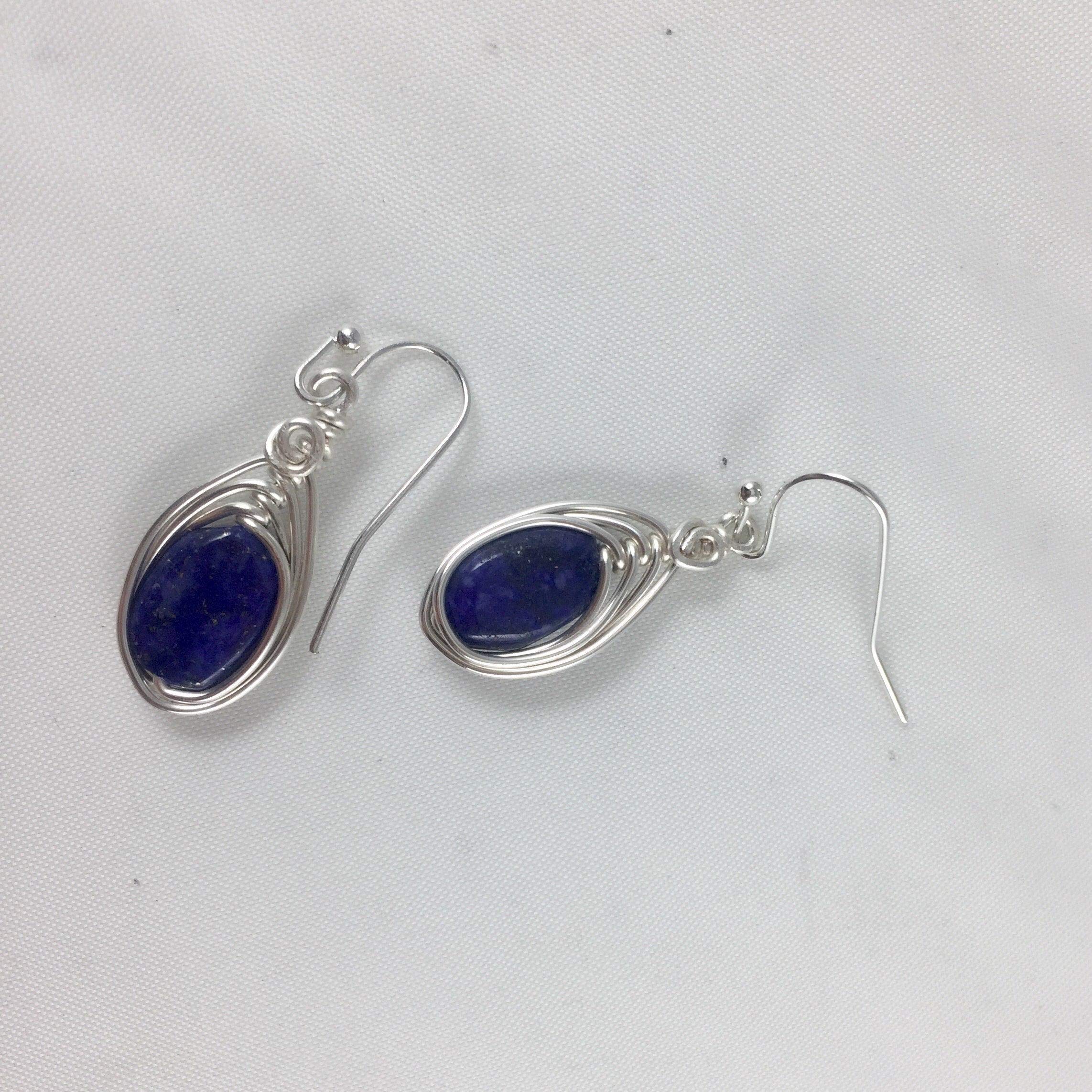 Natural Lapis Lazuli Earrings for Women - Genuine Cobalt Blue Drop Earrings with Silver Wire Wrapped Stone, Handmade Lapis Lazuli Jewelry - Perfect Gift for Birthday, Anniversary & Special Occasions