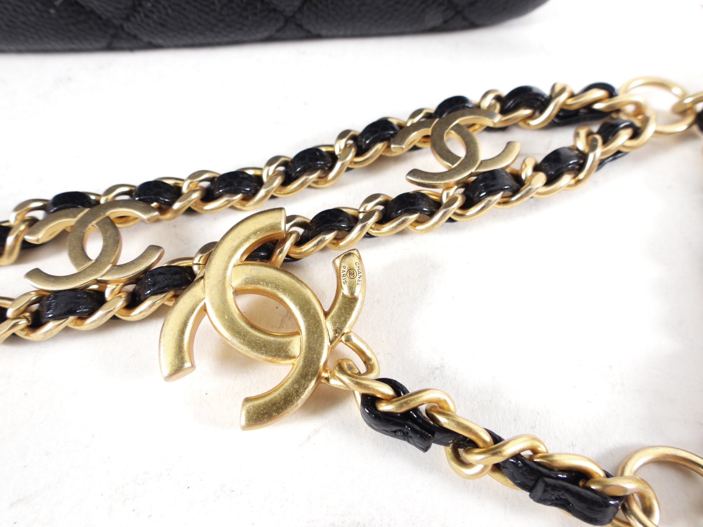 Chanel 22S Black Caviar Gold Logo Chain Belt Bag - Luxury Crossbody Purse for Women, Perfect for Date Night & Evening Events