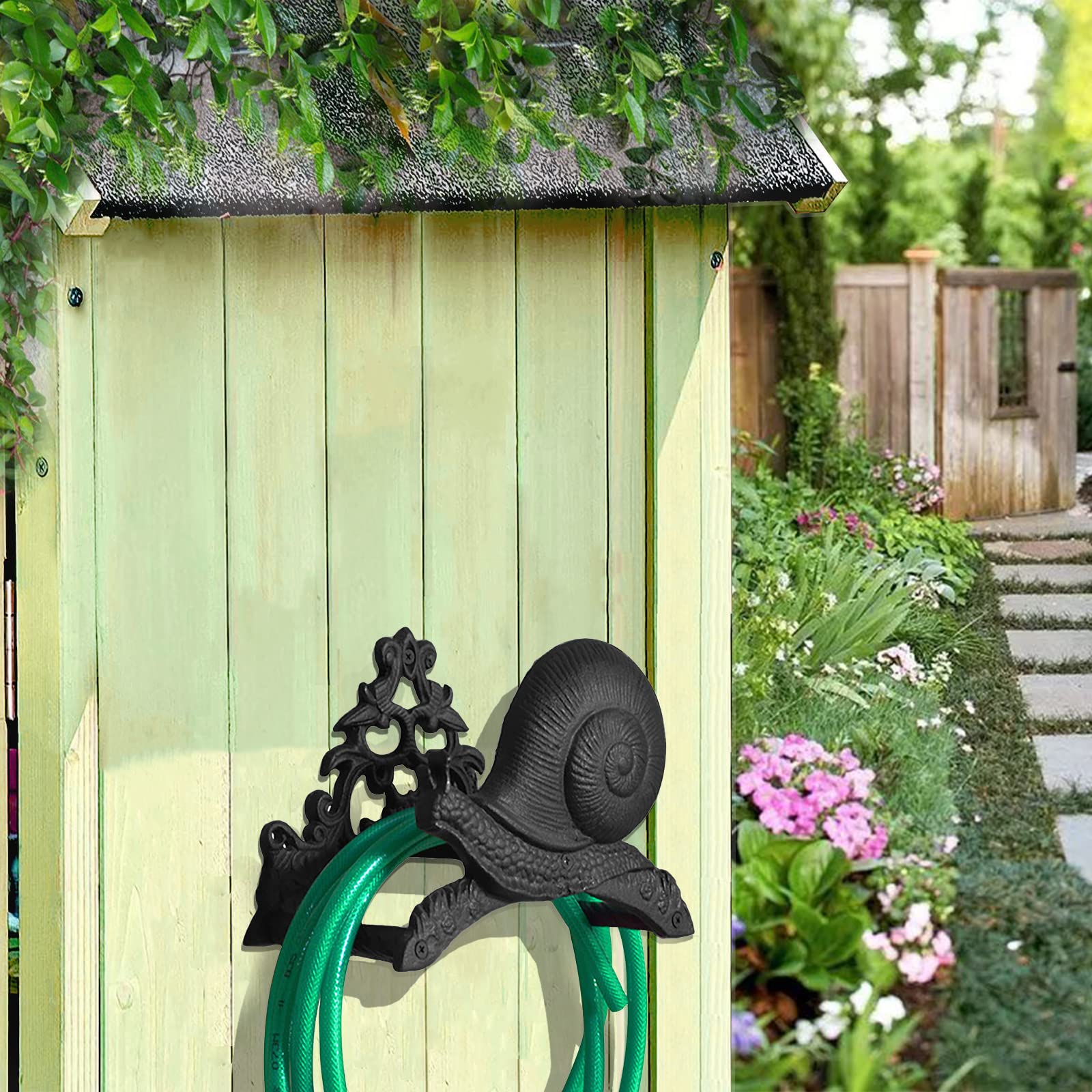 Heavy Duty Cast Iron Garden Hose Holder - Wall Mounted Hose Hanger for 50FT 75FT 100FT Water Pipe Storage | Durable Outdoor Yard Hose Organizer with Snail Design | Perfect for Garden, Lawn, and Patio Watering Systems