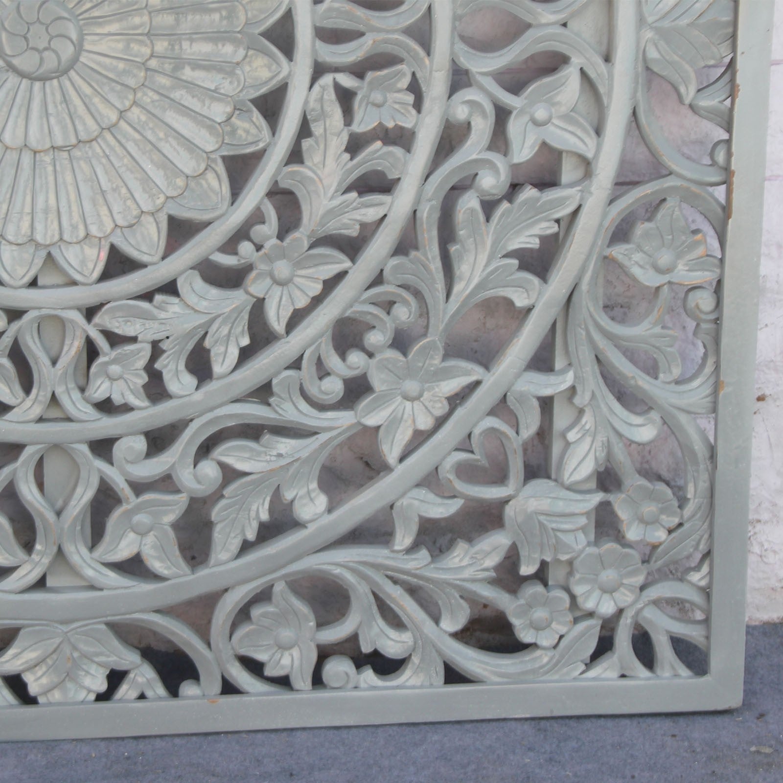 Handcrafted Dynasty Carved Wooden Wall Panel - Sierra Headboard in Elegant Grey | Perfect for Bedroom Decor, Accent Walls & Home Interior Design