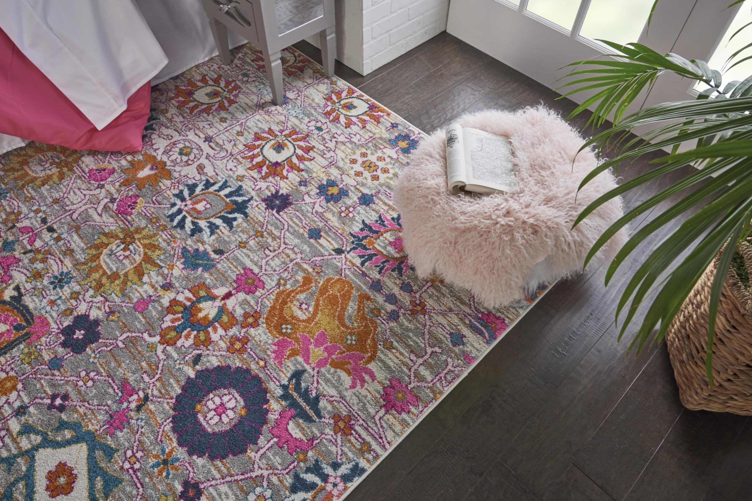Nourison Passion Silver 9' x 12' Area Rug - Boho Moroccan Design for Bedroom, Living Room, Dining Room & Kitchen | Easy to Clean & Non-Shedding (9x12) | Perfect for Bohemian Home Decor & High Traffic Areas