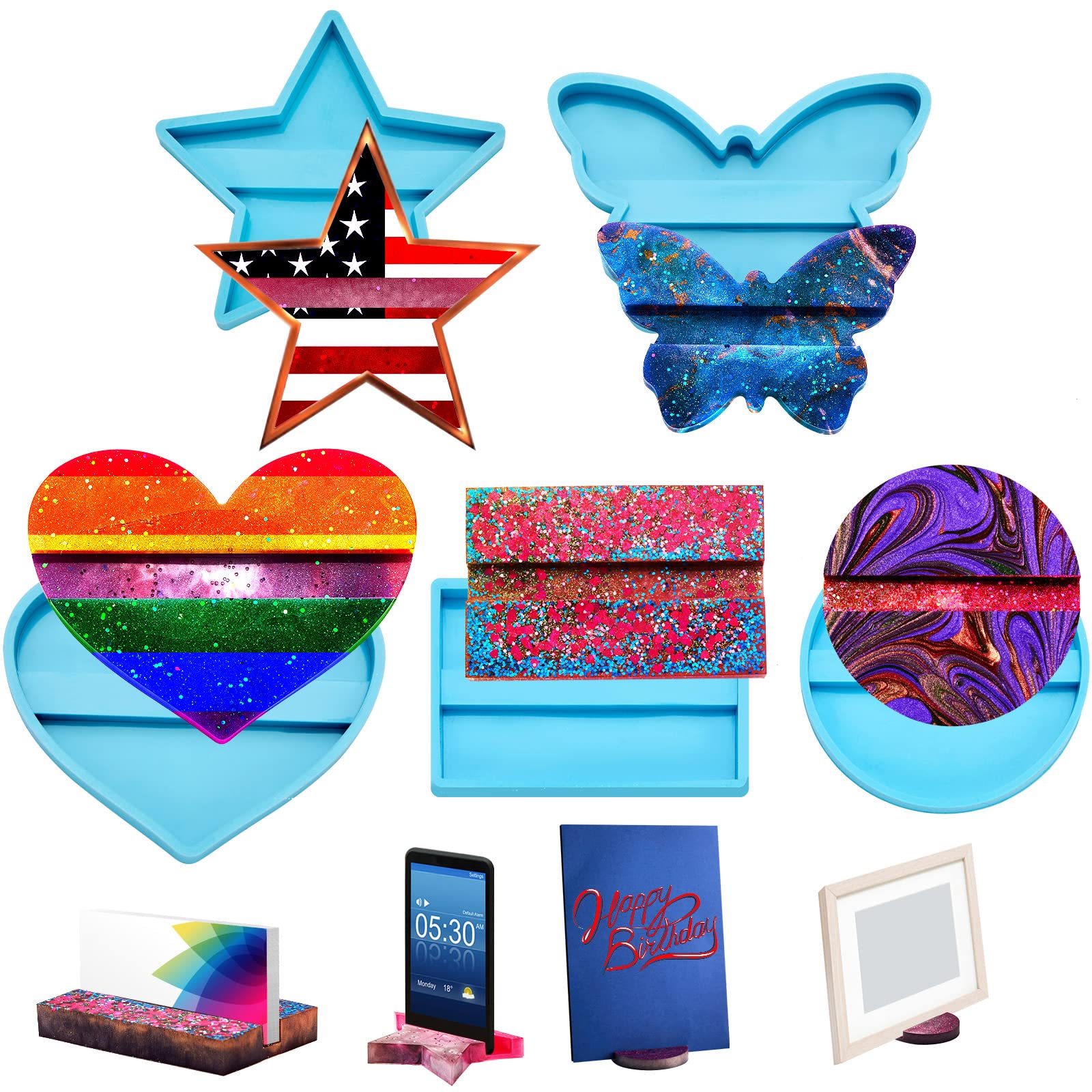 6-Piece Resin Business Card Holder & Phone Stand Mold Set - Silicone Name Display Organizer for Office Desktop, Countertop Decor, Resin Crafting & Business Card Storage