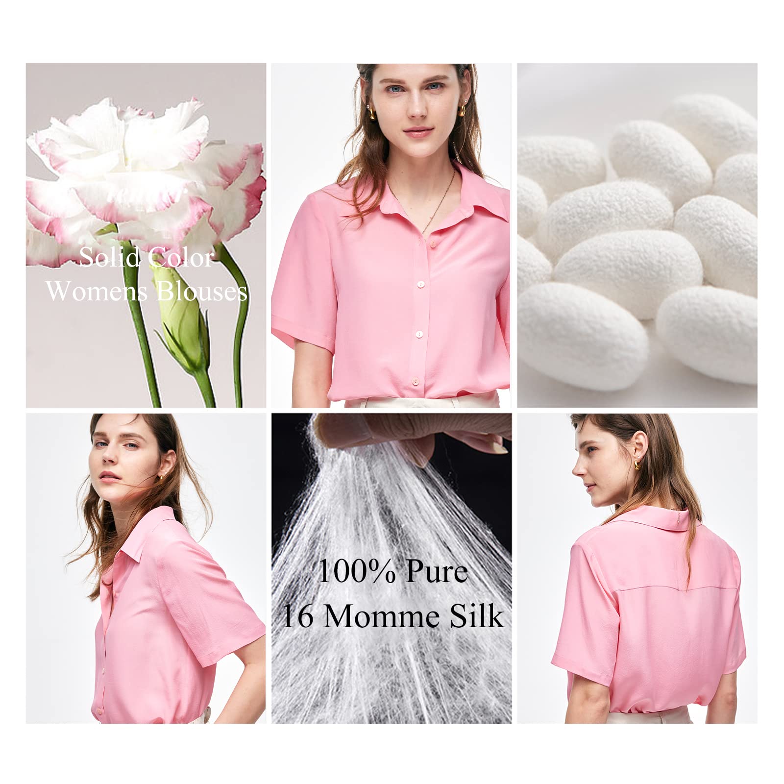 Luxury 100% Pure Silk Blouse for Women - Elegant Short Sleeve Button Down Shirt | Summer Casual Tops & Office Wear | Perfect for Business Meetings, Date Nights & Special Occasions
