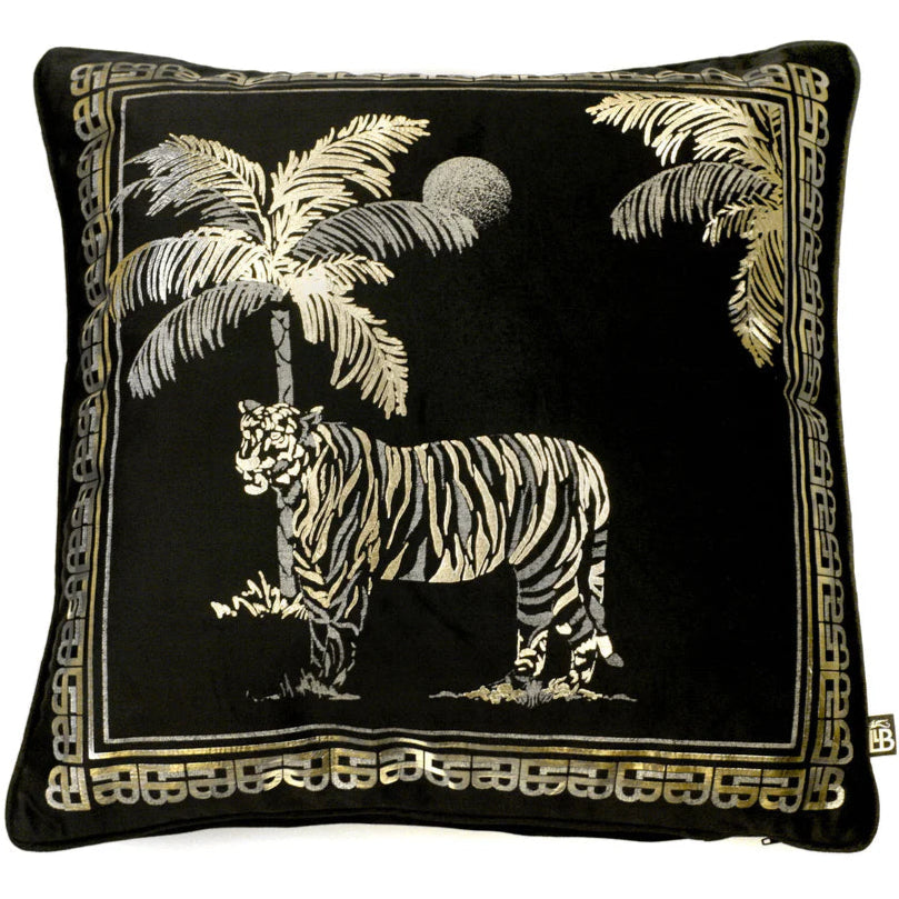 Laurence Llewelyn Bowen Black Tiger Print Decorative Throw Pillow Cushion - Luxury Home Decor for Sofa, Bedroom & Living Room