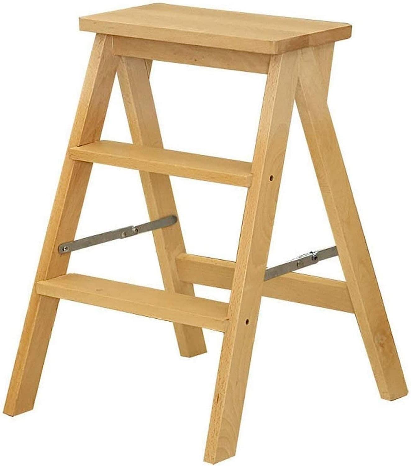 OKUOKA Multifunctional Foldable Wooden Step Stool - Solid Wood Portable Ladder for Home, Kitchen, Bathroom & Storage - Non-Slip Surface, Compact Design (Color: A) - Perfect for Reaching High Shelves, Organizing Closets & Household Tasks