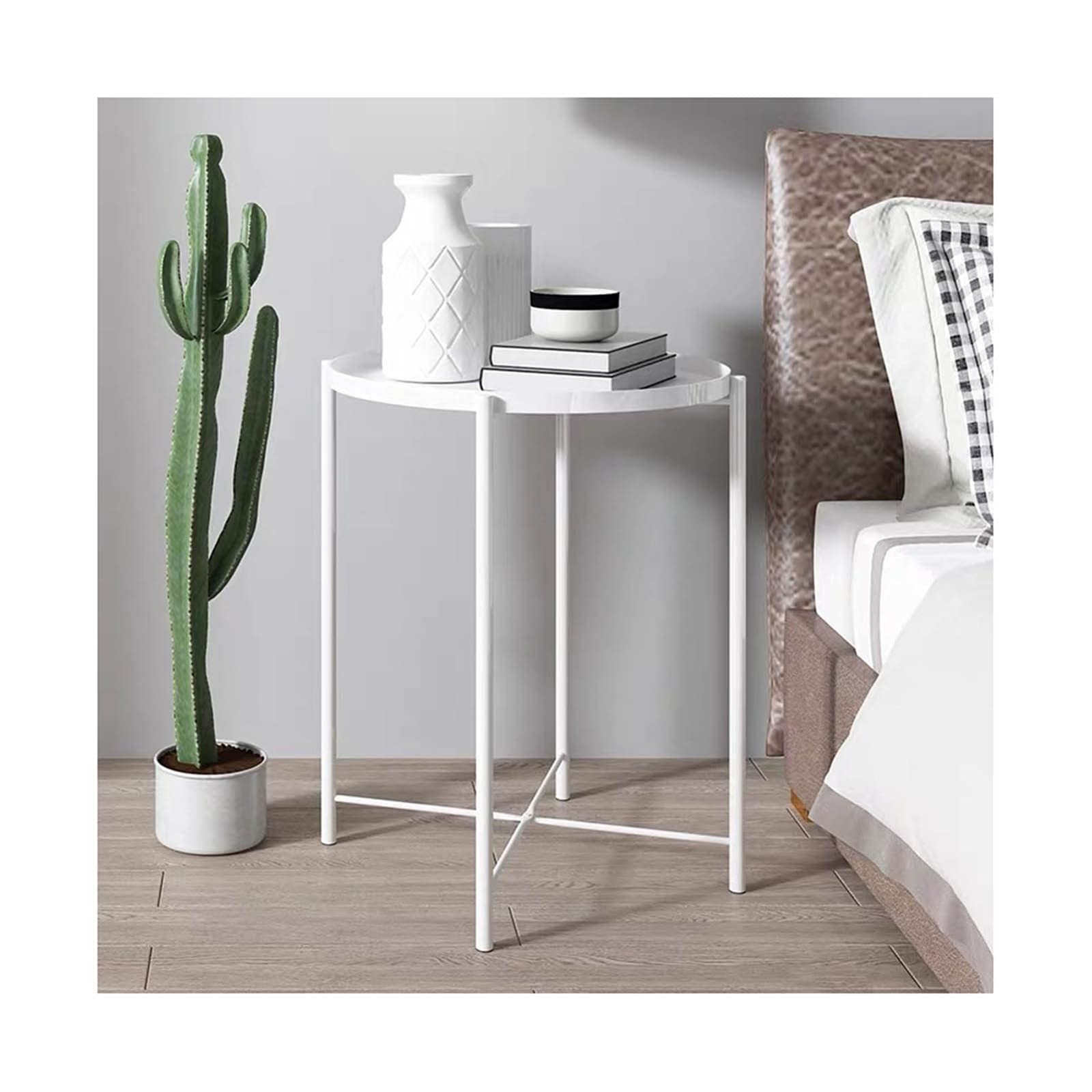 White Round Bistro Table - 24 Inch Small Pub Table for Kitchen, Patio & Office - Compact Side Table for Small Spaces - Perfect for Dining, Coffee or Workspace