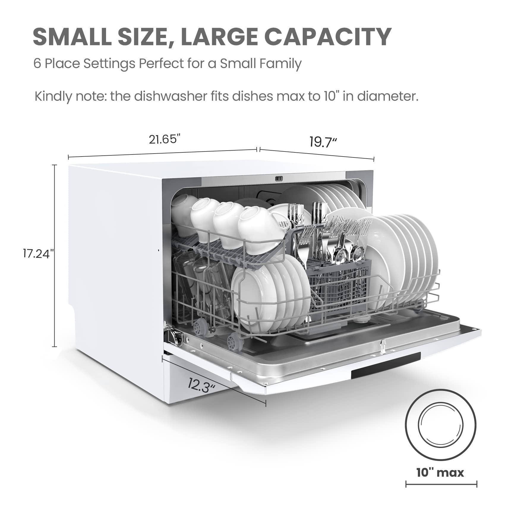COMFEE’ Portable Mini Dishwasher - Energy Star Certified Countertop Dishwasher with 8 Washing Programs (Speed, Baby-Care, ECO & Glass) | 6 Place Settings | Compact Dish Washer for Dorm, RV, Apartment & Small Kitchens | White | Perfect for Studio Living, Camping & Tiny Homes