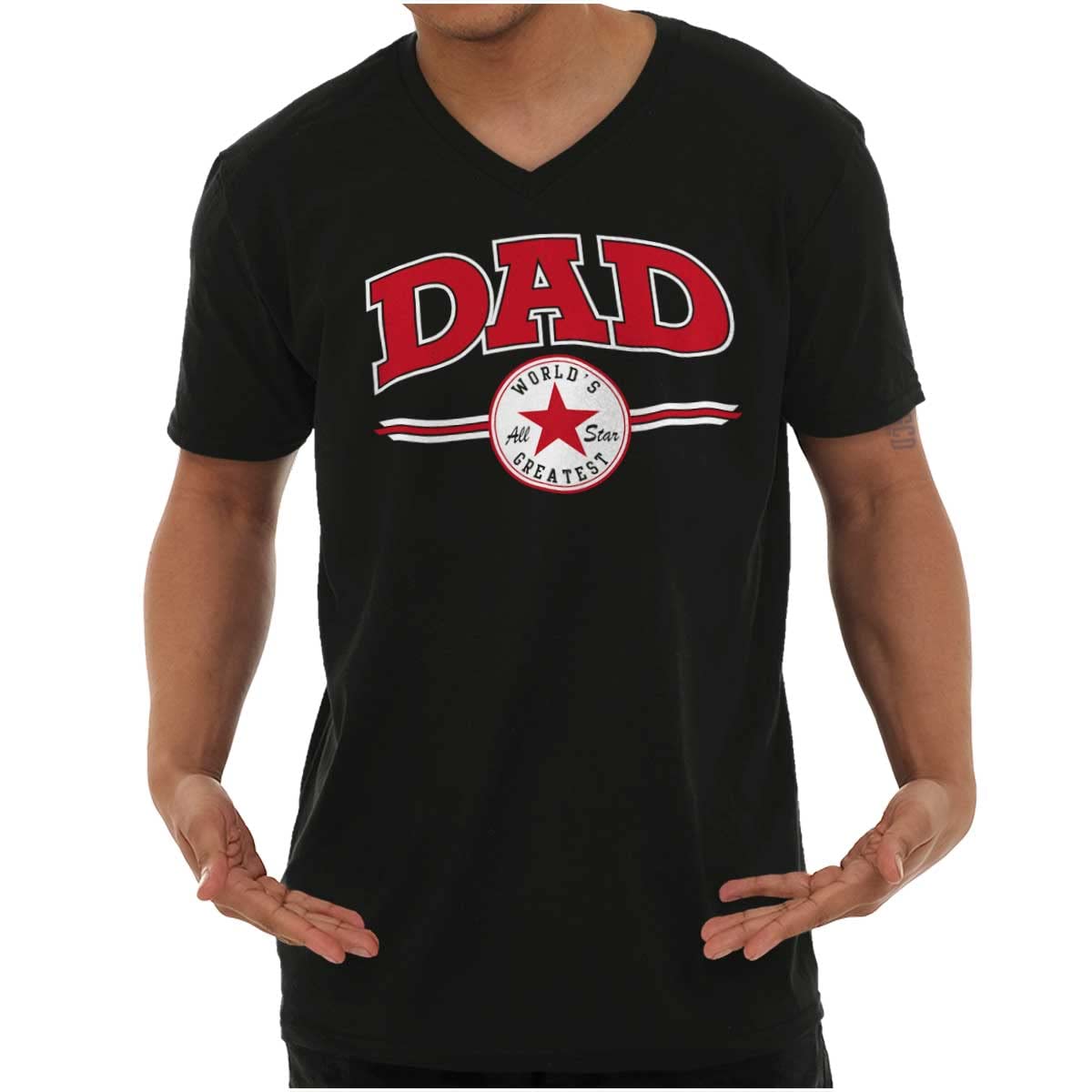 Brisco Brands World's Greatest Dad All-Star V-Neck T-Shirt for Men - Perfect Father's Day Gift for Casual Wear & Special Occasions