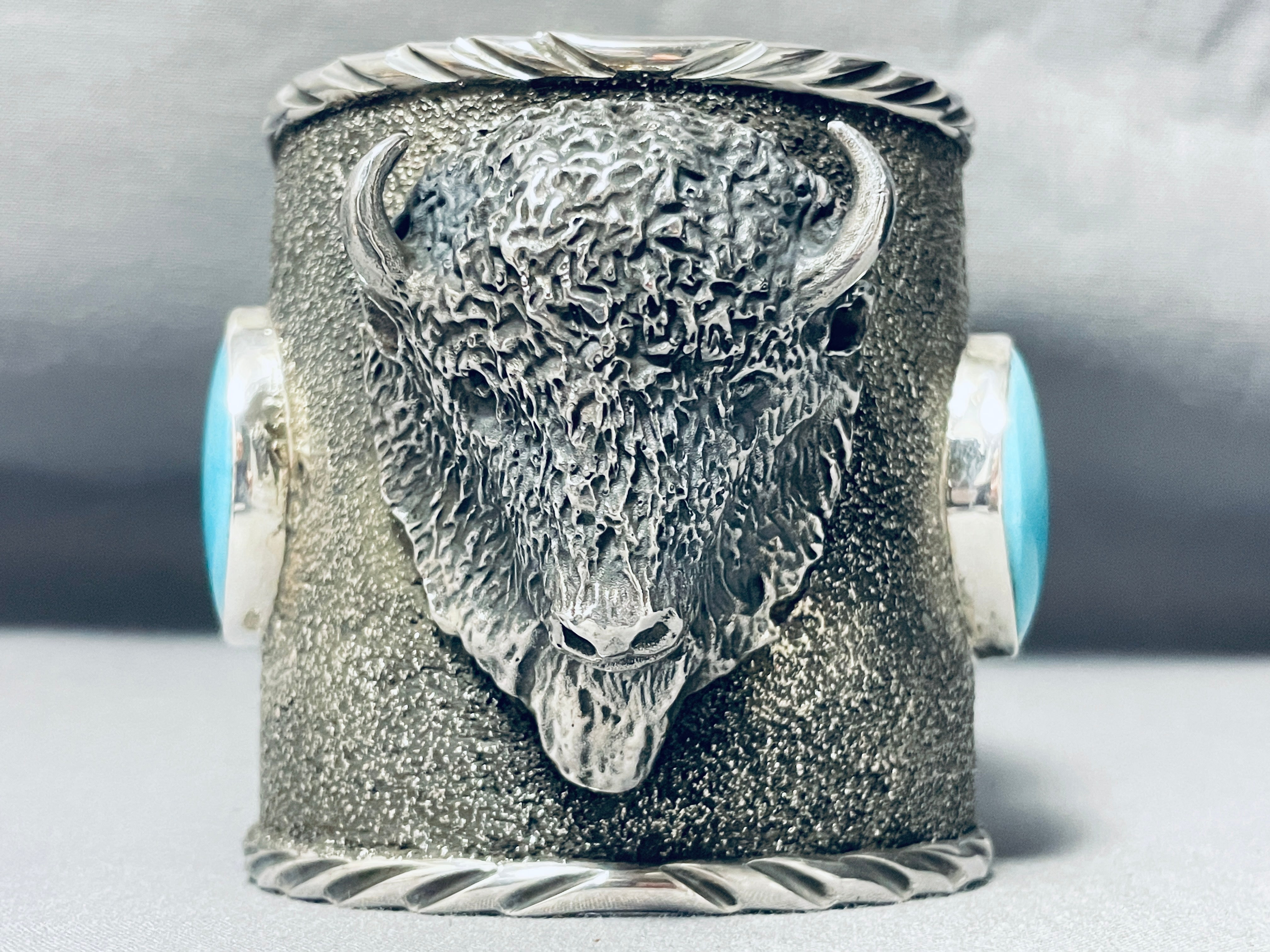 180 Gram Buffalo Native American Turquoise Sterling Silver Bracelet - Handmade Southwest Jewelry for Women & Men - Perfect for Boho Fashion, Gifts & Spiritual Healing