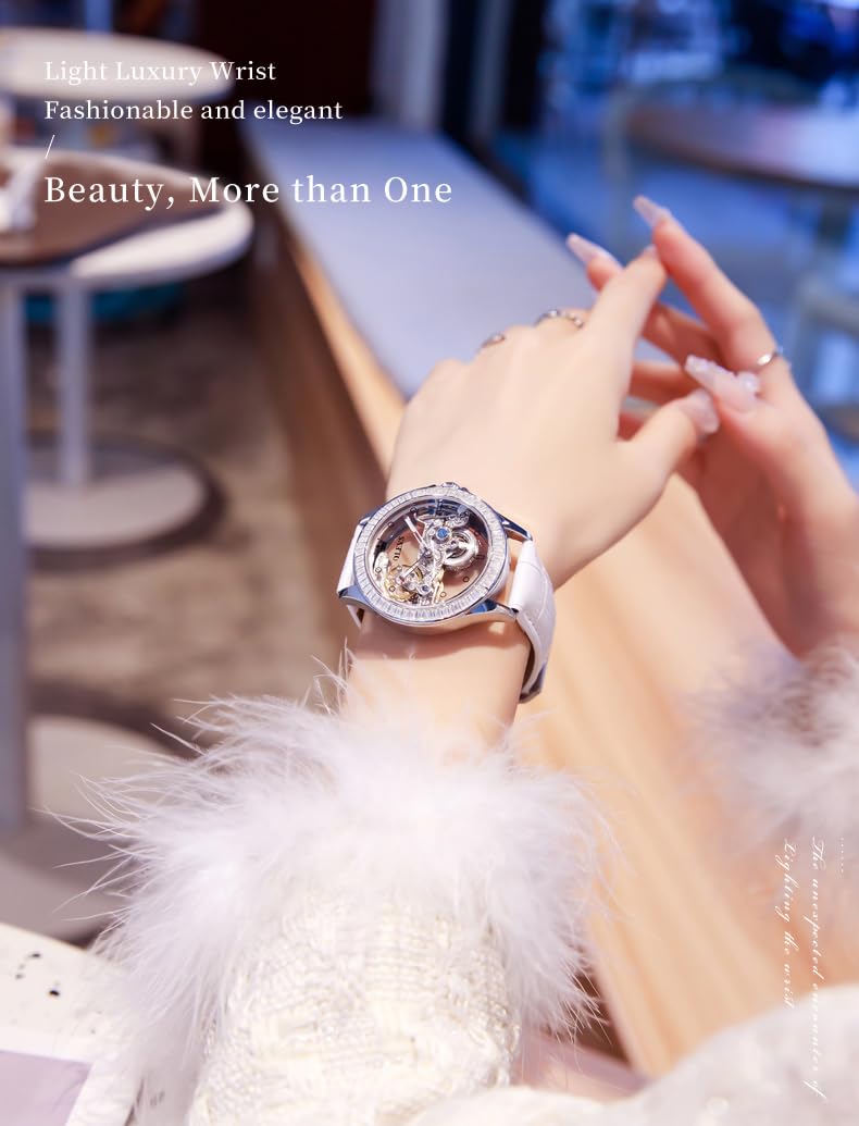 OLEVS Women's Automatic Self-Winding Luxury Watch with Diamond Accents, Rose Gold Ceramic Band & Heart Date Window - Perfect for Formal Events, Date Nights & Special Occasions