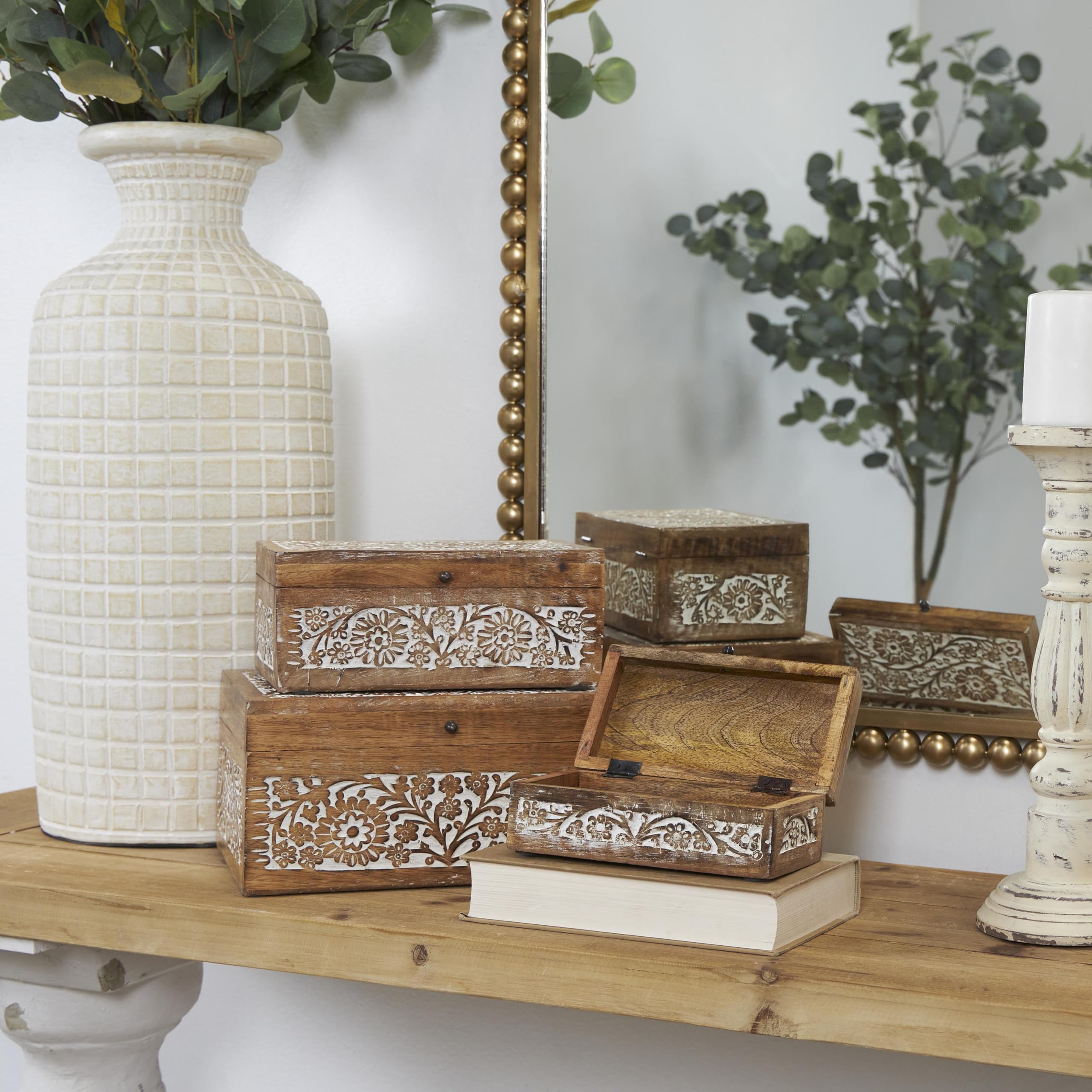 Mango Wood Floral Decorative Box Set of 3 - 8