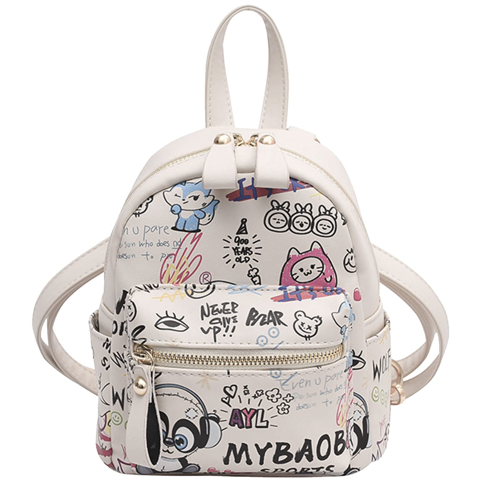 Karoukee Women's Cute Leather Backpack Purse - Convertible Shoulder Bag & Sling Backpack with Multiple Pockets, Mini Daypack for Casual Fashion (Animal Doodle Print, White FB-013) - Perfect for Work, Travel & Daily Use