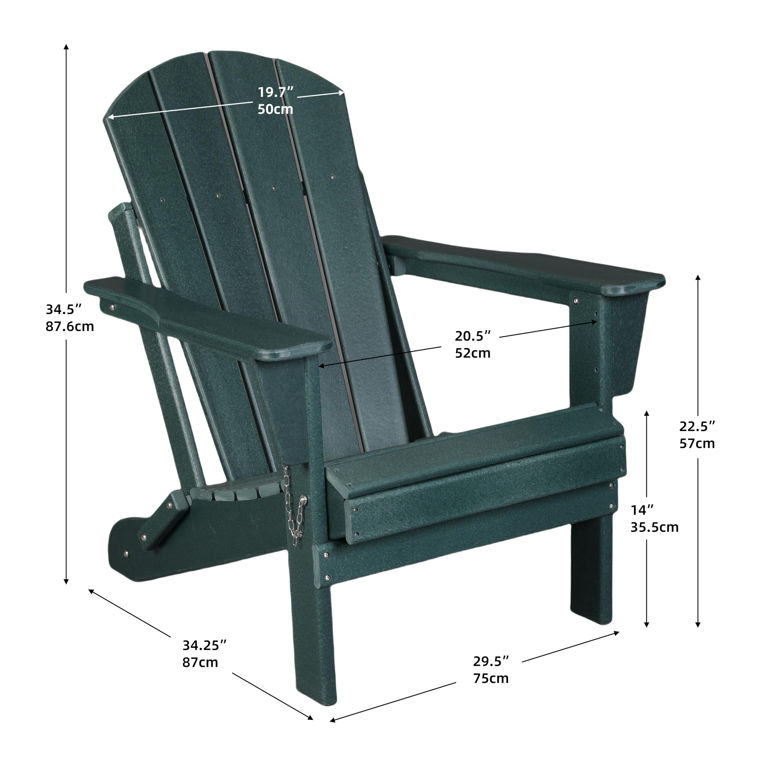 **Resin Teak Folding Adirondack Chair – All-Weather Resistant, Recyclable HDPE Plastic, 21