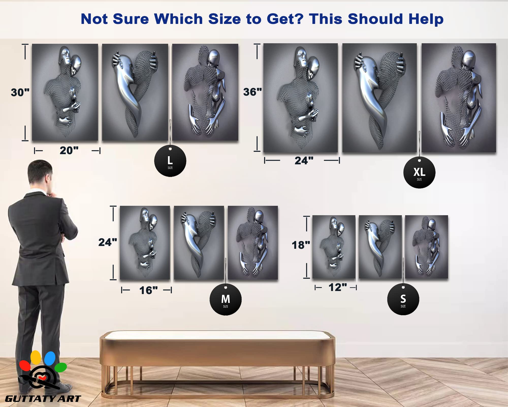 3D Metal Heart Wall Art Set - Gray & Silver Modern Canvas Decor for Living Room & Bedroom - Framed Love Artwork 20