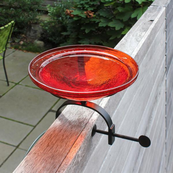 Red Crackle Glass Birdbath Bowl - Durable Outdoor Garden Decor for Birds - Perfect for Backyard, Patio & Wildlife Habitat