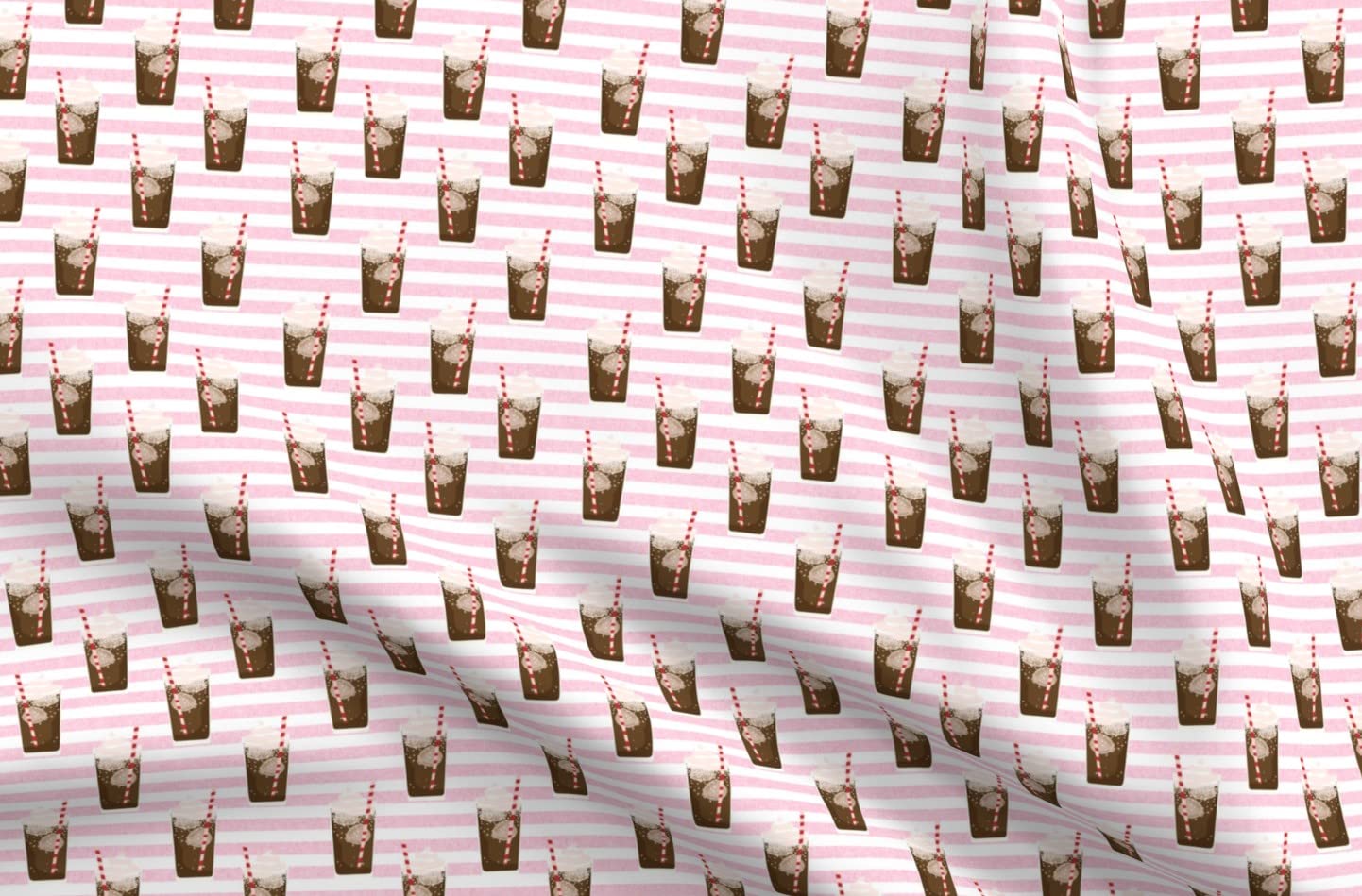 Cute Beer Ice Cream Soda Pop Pink Stripe Food Print Minky Fabric by The Yard - Soft Plush Material for Sewing Baby Blankets, Quilt Backing & DIY Projects - Perfect for Nursery Decor, Gift Making & Home Crafts
