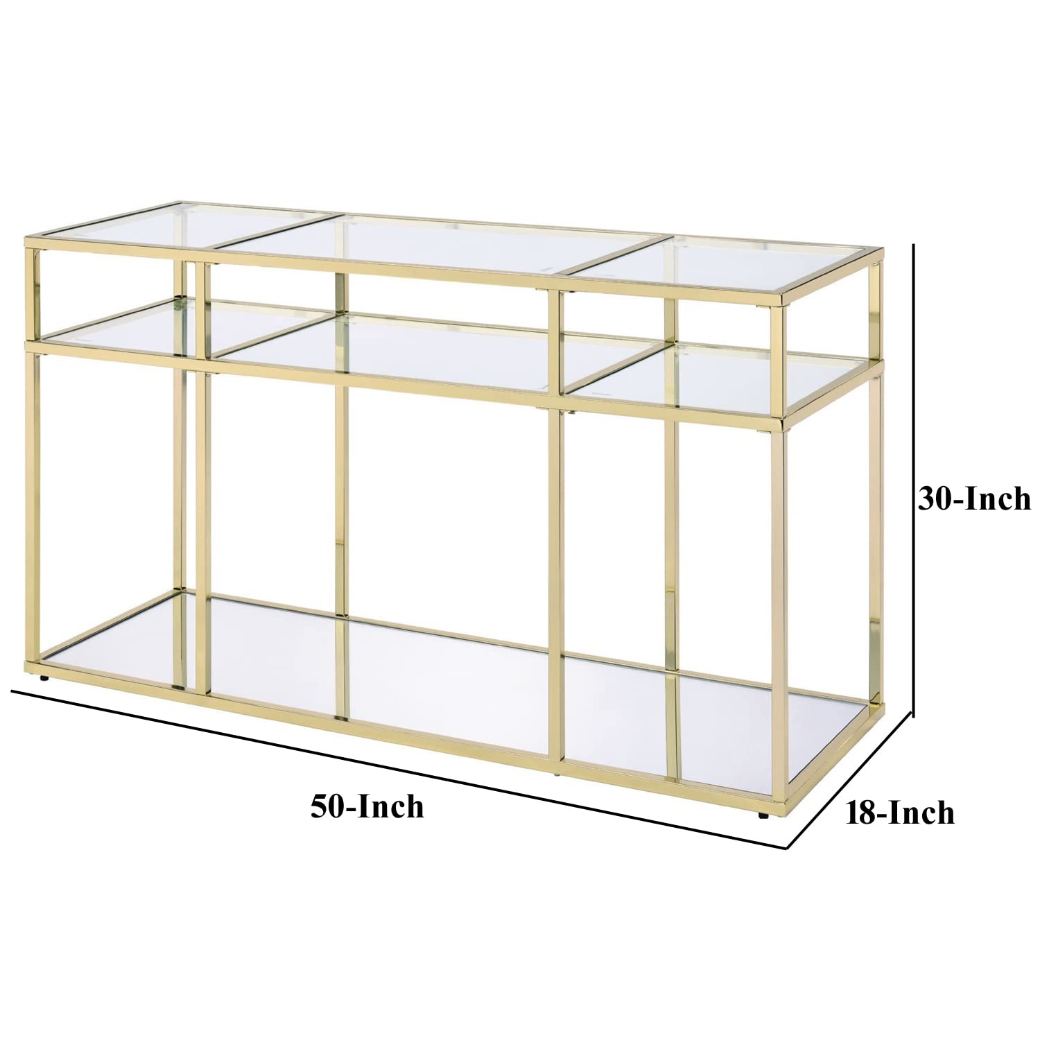 Benjara 3-Tier Gold Metal Sofa Table with Tempered Glass Shelves - Modern End Table for Living Room, Bedroom, or Office Decor