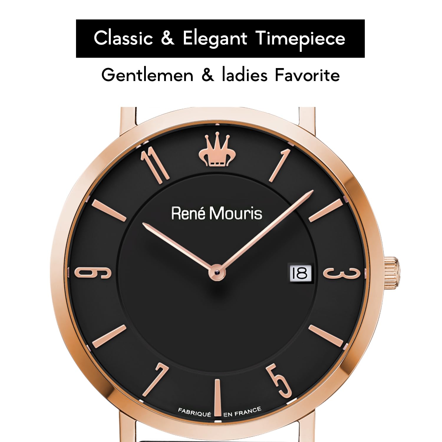René Mouris Men's Classic Quartz Watch - 41mm 316L Stainless Steel Case, Sapphire Coated Crystal, 50M Waterproof, Italian Leather Strap - Elegant Dress Watch for Business, Office & Formal Occasions