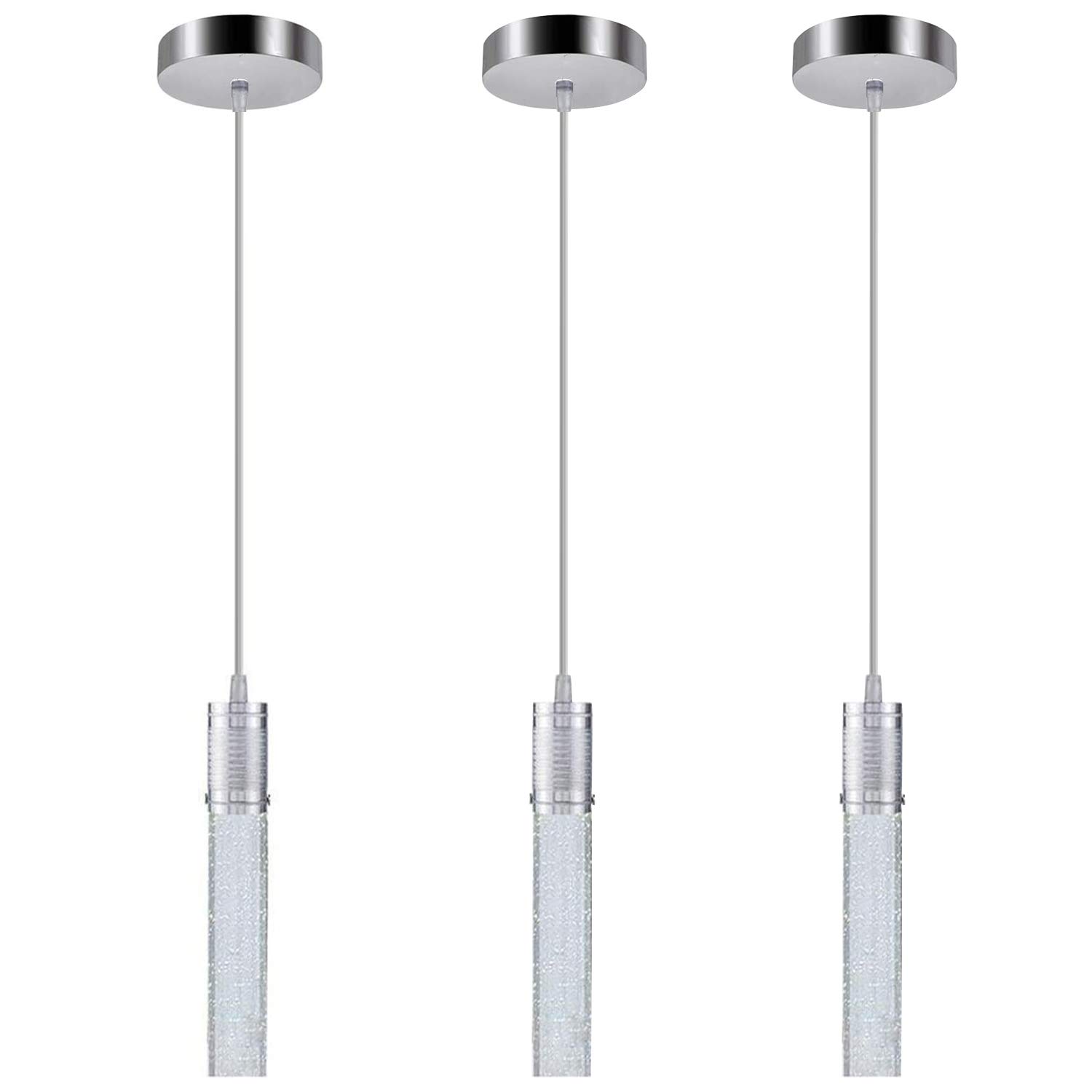 3-Light Modern Crystal Chandelier Pendant Lighting Fixture for Kitchen Island & Dining Room - LED Bubble Glass Design with Included 6000K Bulbs - Perfect for Contemporary Home Decor & Restaurant Ambiance