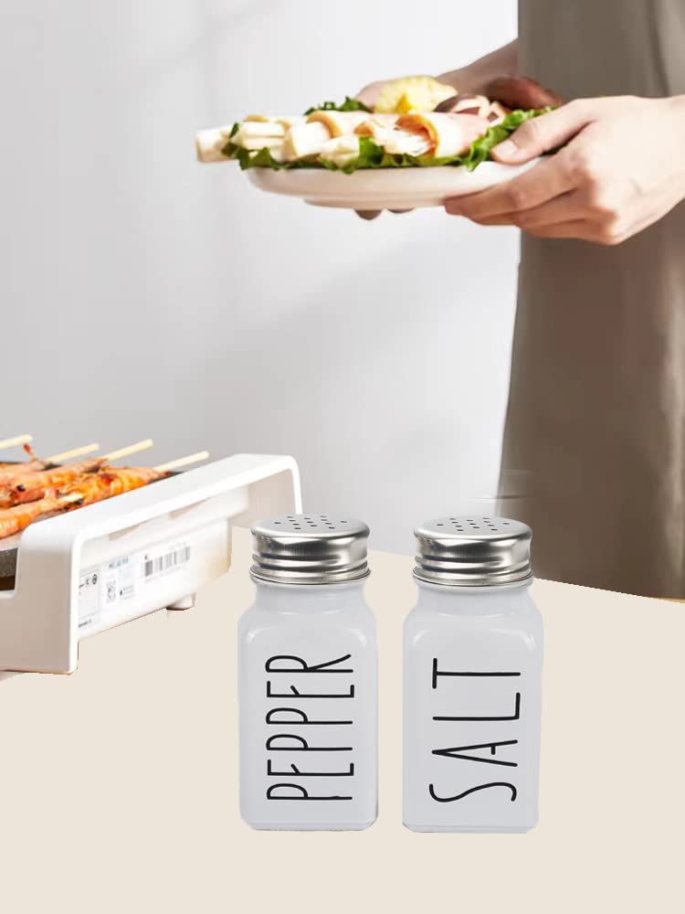 Farmhouse Salt and Pepper Shakers Set - Glass Kitchen Decor with No Words Rubbing Off - Cute Modern Farmhouse Style for Home & Dining Table - Perfect Gift for Women & Housewarming (2 White) - Ideal for Farmhouse Themed Kitchens, Rustic Dining Rooms & Cozy Home Decor