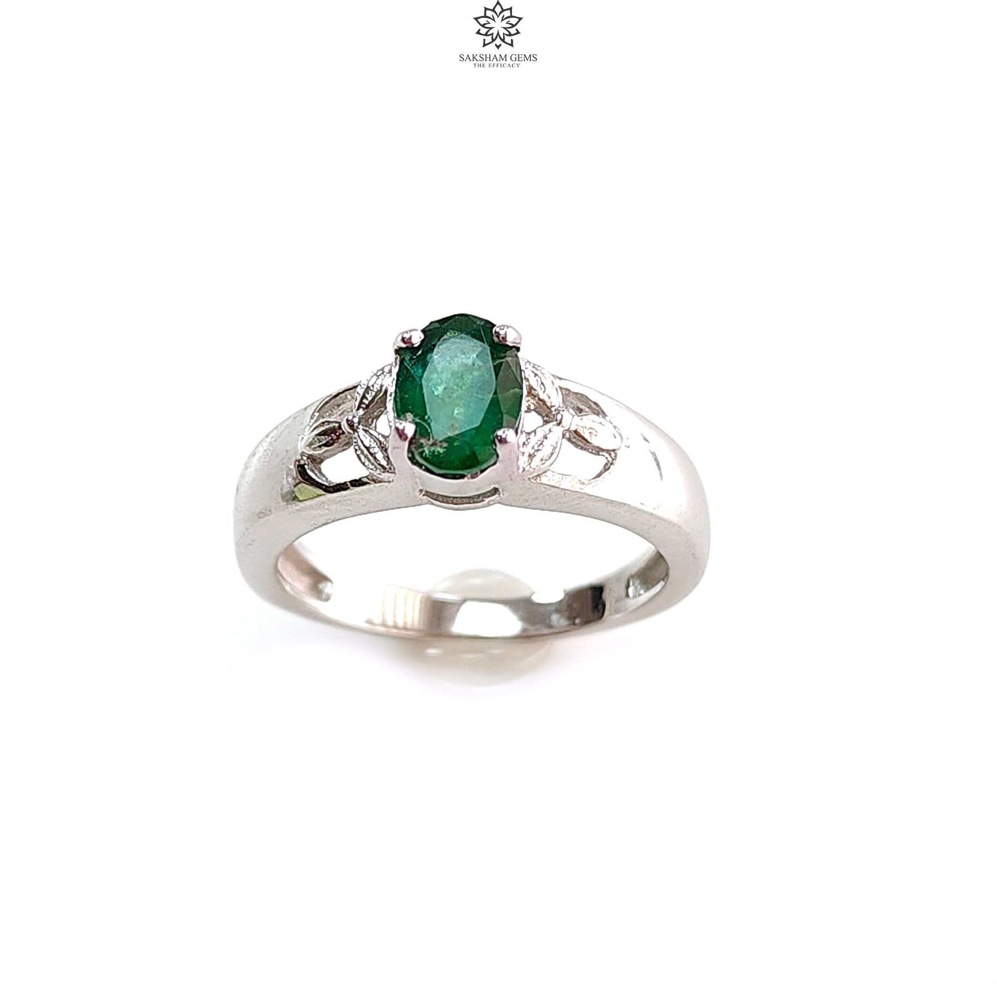 Natural Untreated Emerald Oval Faceted Cut 925 Sterling Silver Ring – 2.95gms Prong Set US Size 6.5 | Elegant Jewelry for Women, Perfect Gift for Birthday, Anniversary & Special Occasions