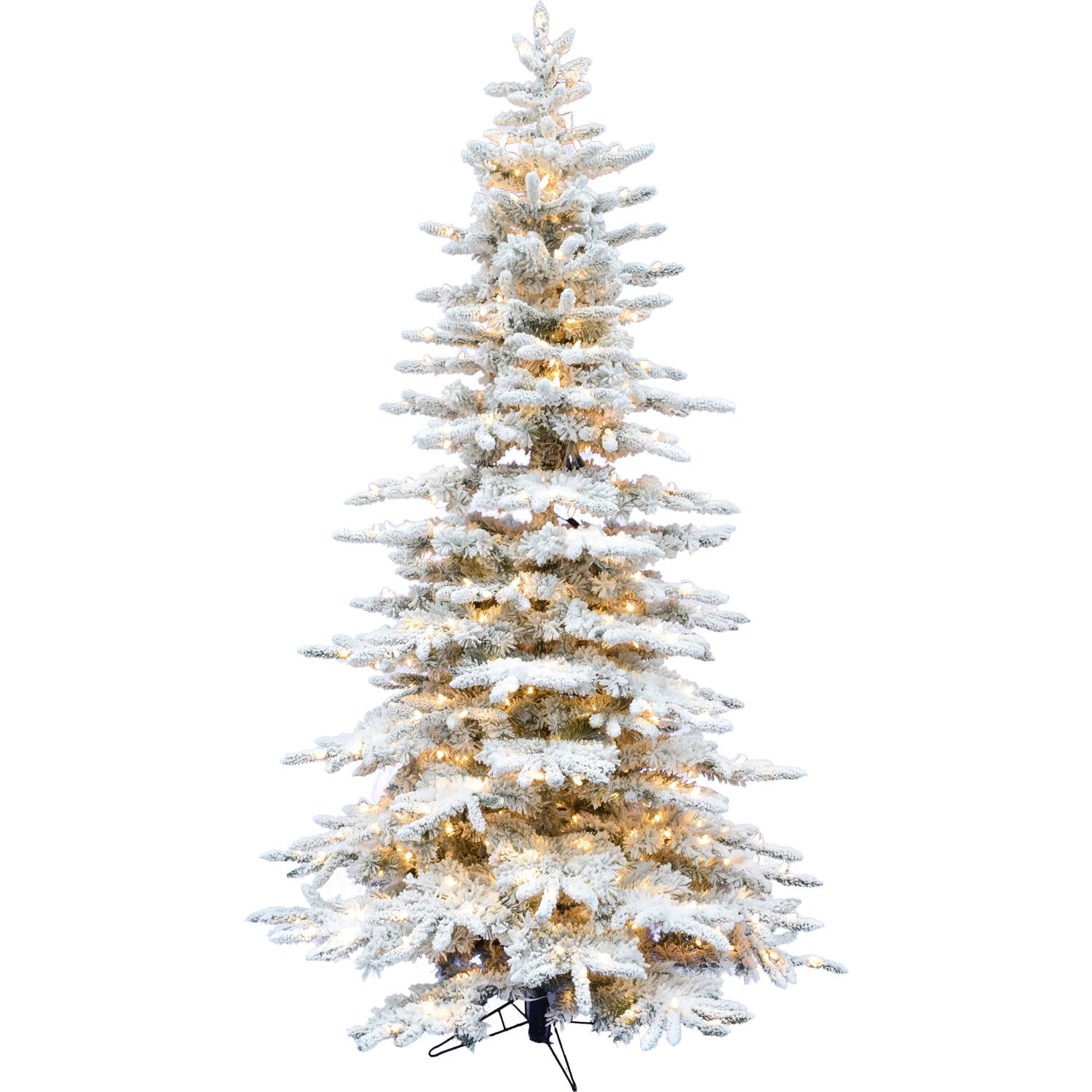 Fraser Hill Farm 6.5-Ft Pine Valley Flocked Artificial Christmas Tree with Warm White LED Lights - Pre-Lit, Easy Setup, Perfect for Living Room & Holiday Home Decor