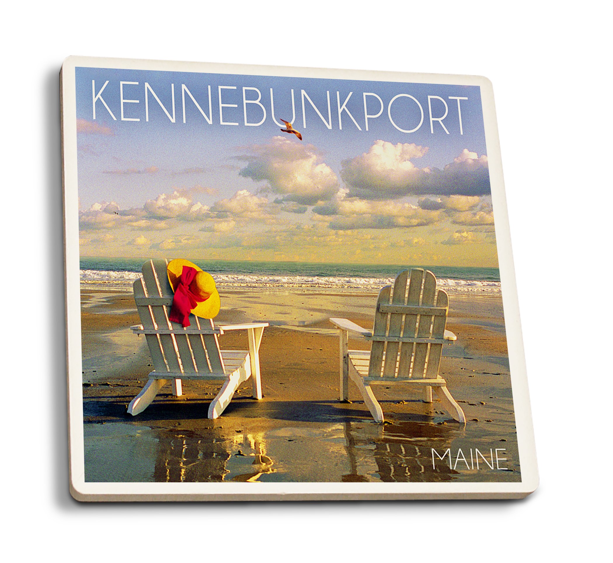 Premium Absorbent Ceramic Coasters Set of 4 - Cork Back, Coastal Maine Design - Perfect for Beach Houses, Kitchen Table Decor & Outdoor Entertaining