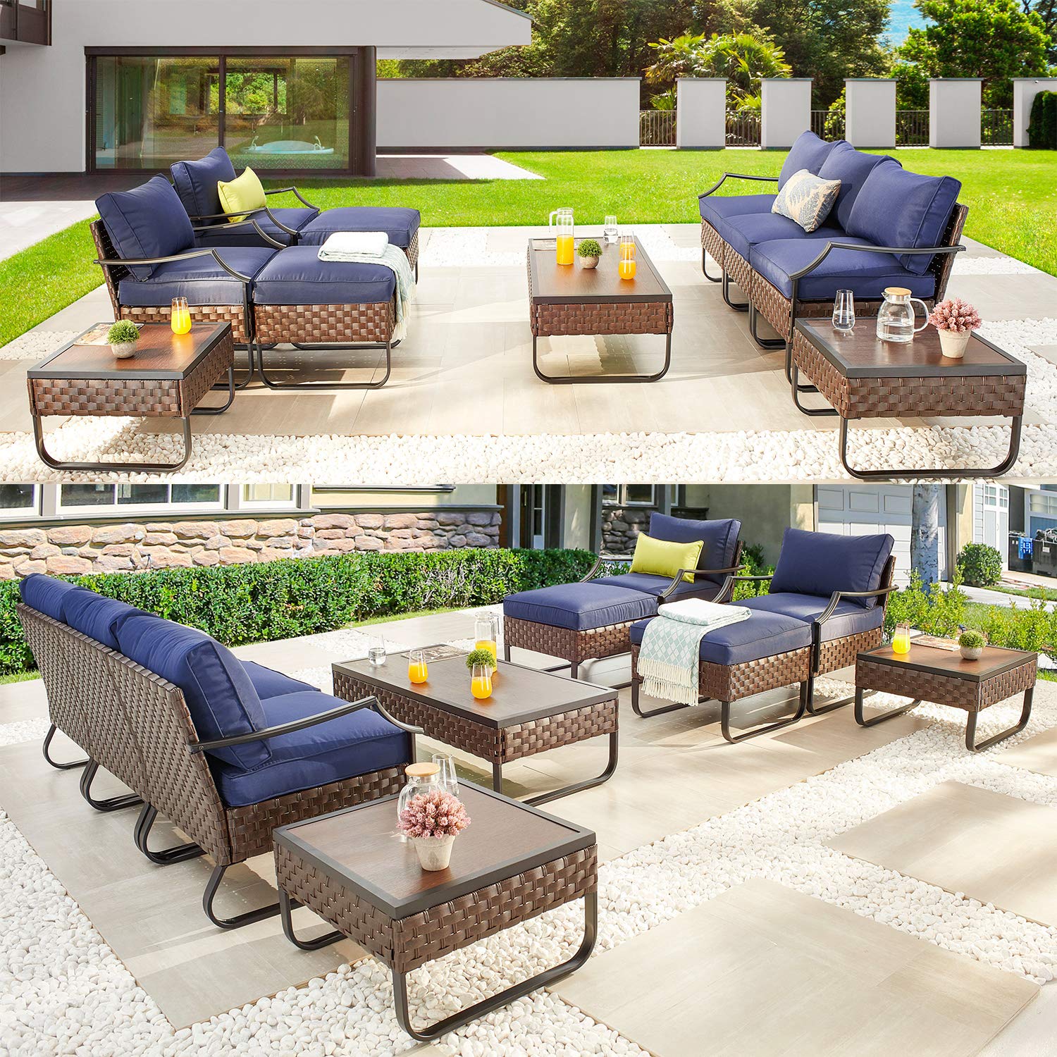 PatioFestival 10-Piece Wicker Outdoor Furniture Set with Cushions - All-Weather Steel Frame Sectional Sofa for Patio, Garden, Poolside & Backyard Relaxation