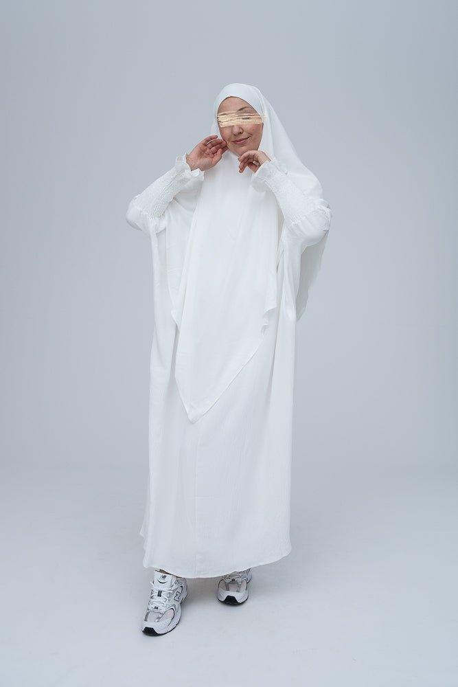 Premium White Prayer Gown for Umrah & Salah - Modest Islamic Worship Dress for Women (Hajj, Mosque, Home Prayer)