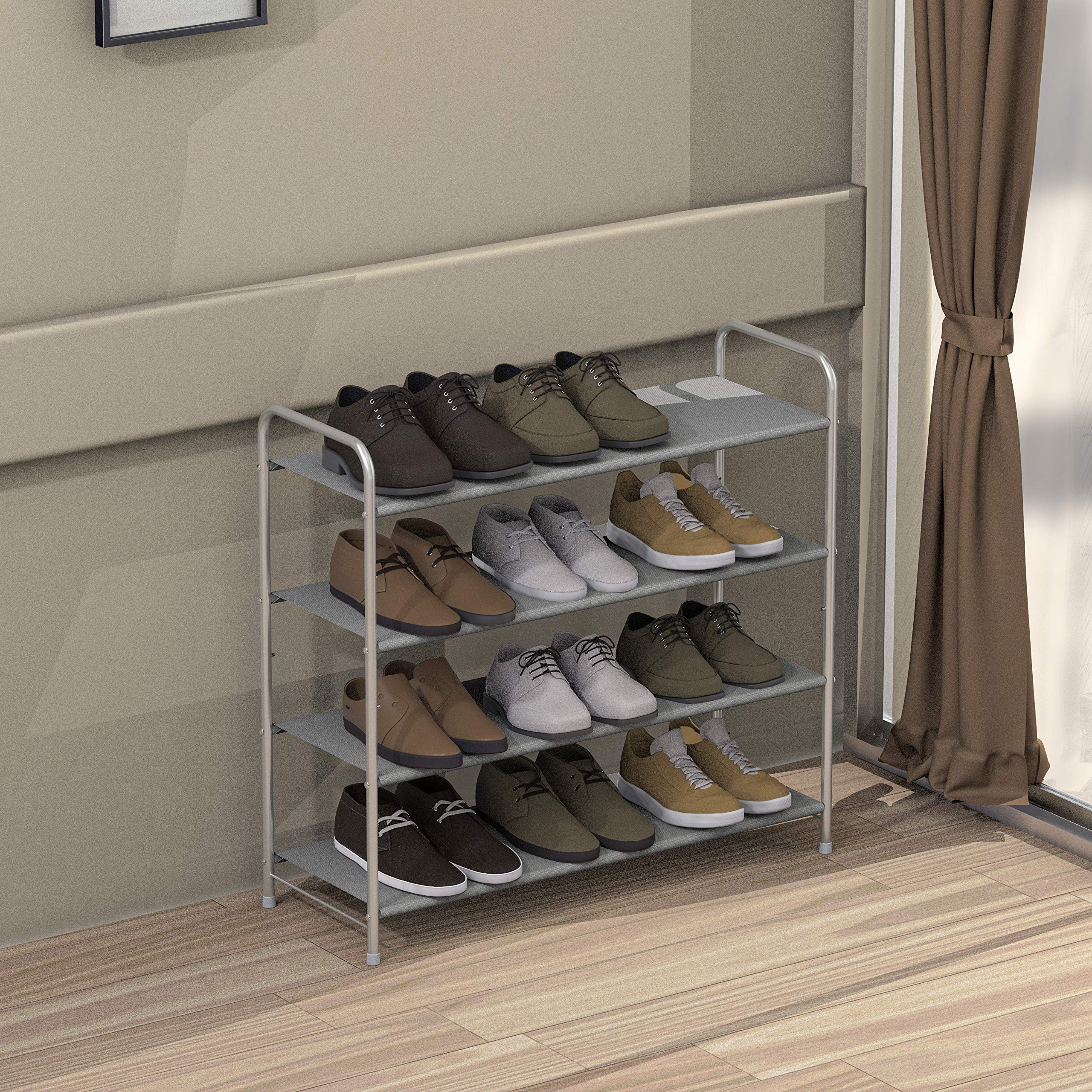 Simple Houseware 4-Tier Shoe Rack Storage Organizer - Holds 20 Pairs of Shoes, Space-Saving Grey Shoe Shelf for Closet, Entryway & Bedroom Organization