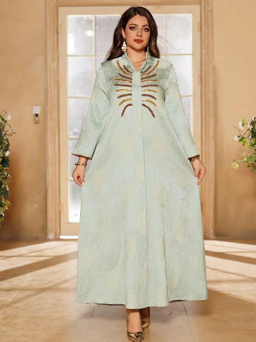 Elegant Jacquard Beaded Caftan Dress for Women - Boho Maxi Kaftan with Intricate Embroidery - Perfect for Eid Celebrations, Weddings & Special Occasions