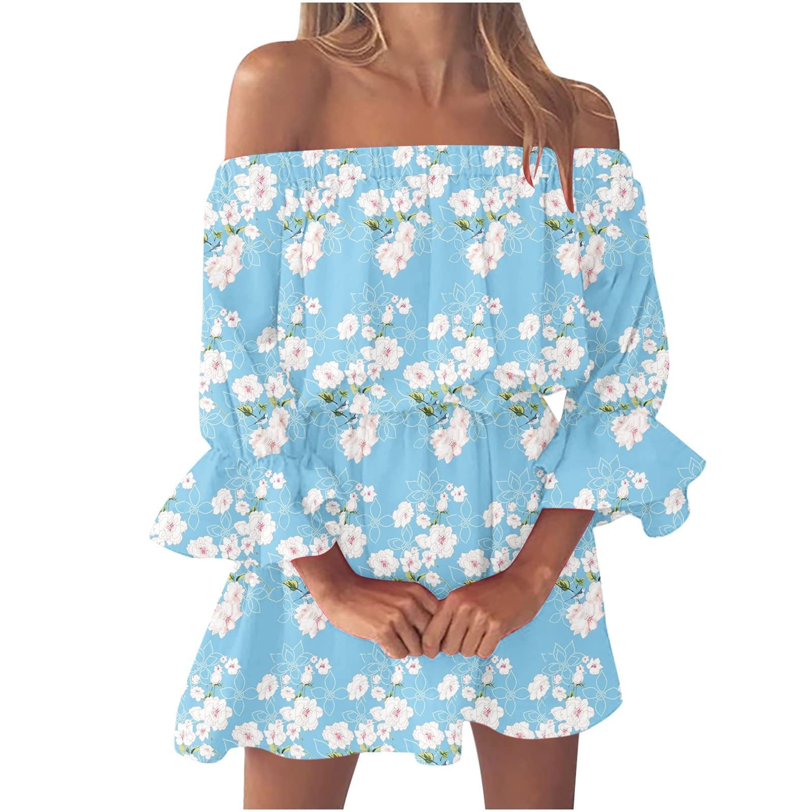 **Women's Floral Print Cross V-Neck Bohemian Maxi Dress - Summer 2022 Long Flowy Dress for Beach, Vacation & Casual Wear**