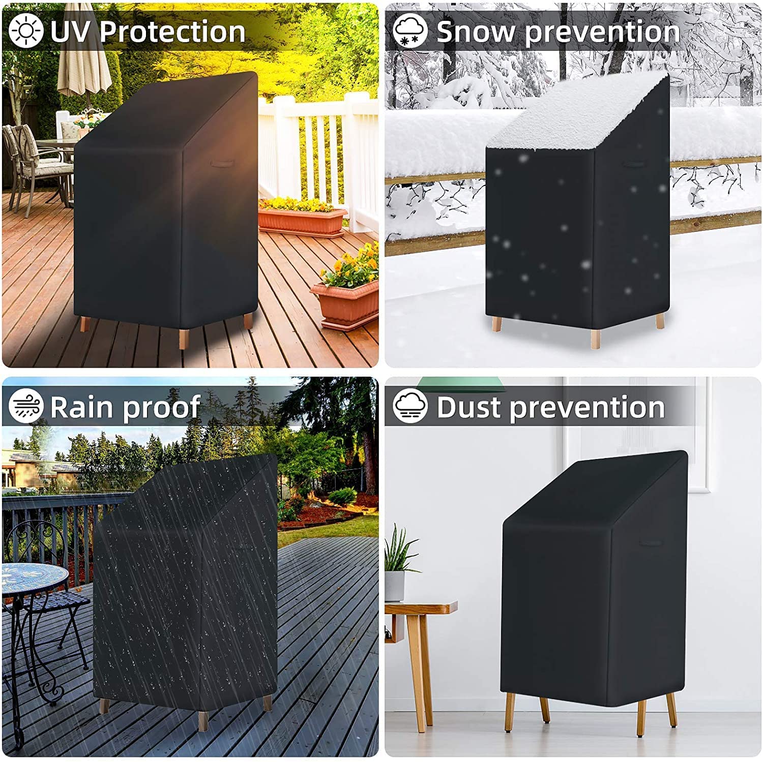 **Waterproof 600D Oxford High Back Patio Chair Covers (2 Pack) - Heavy Duty Stackable Outdoor Barstool Covers with Storage Bag - Ideal for Garden, Deck, Poolside & Patio Furniture Protection**