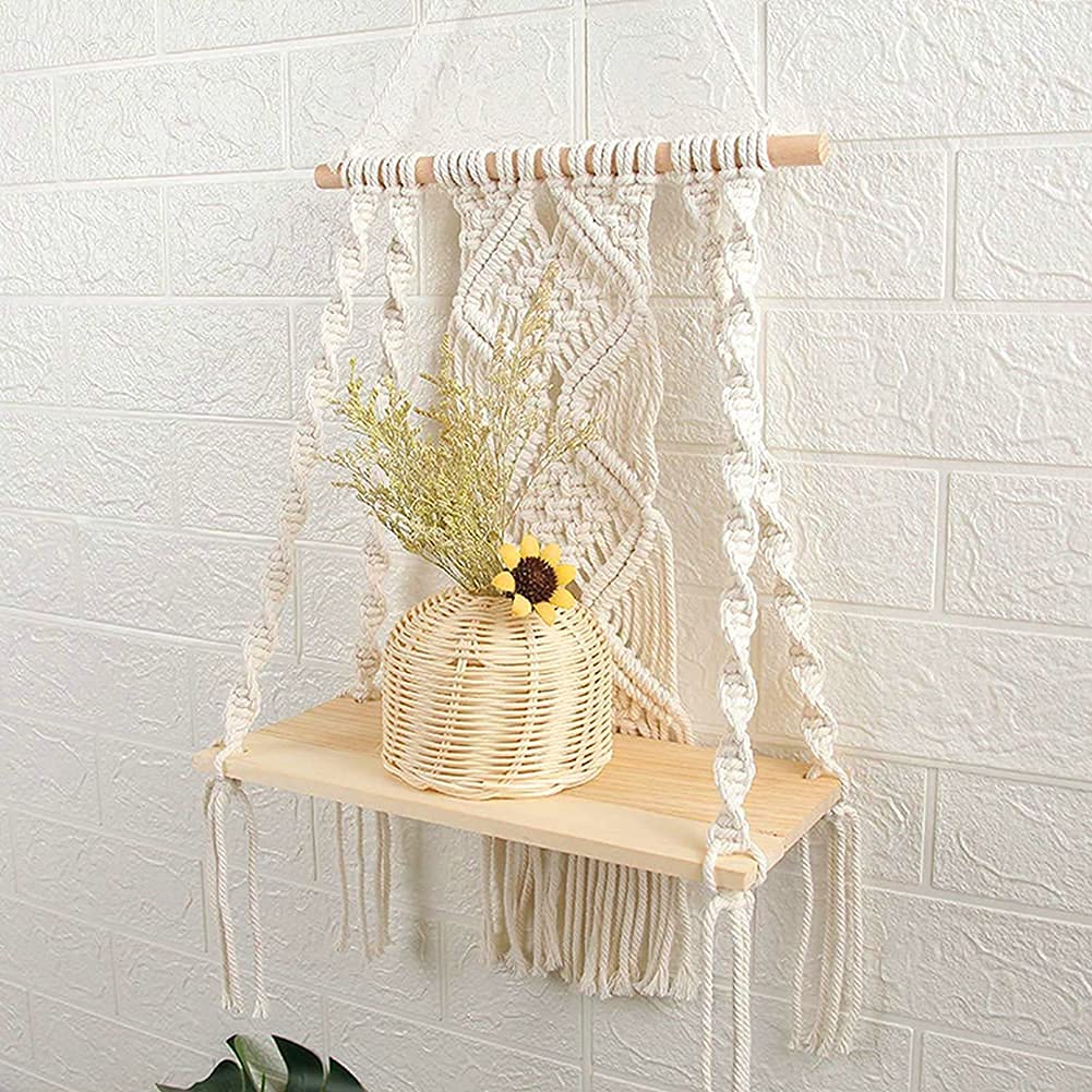 Handmade Macrame Wall Hanging Shelf - Boho Rope Plant Holder Basket for Indoor & Outdoor Decor - Perfect for Living Room, Bedroom, Balcony and Garden Plant Display