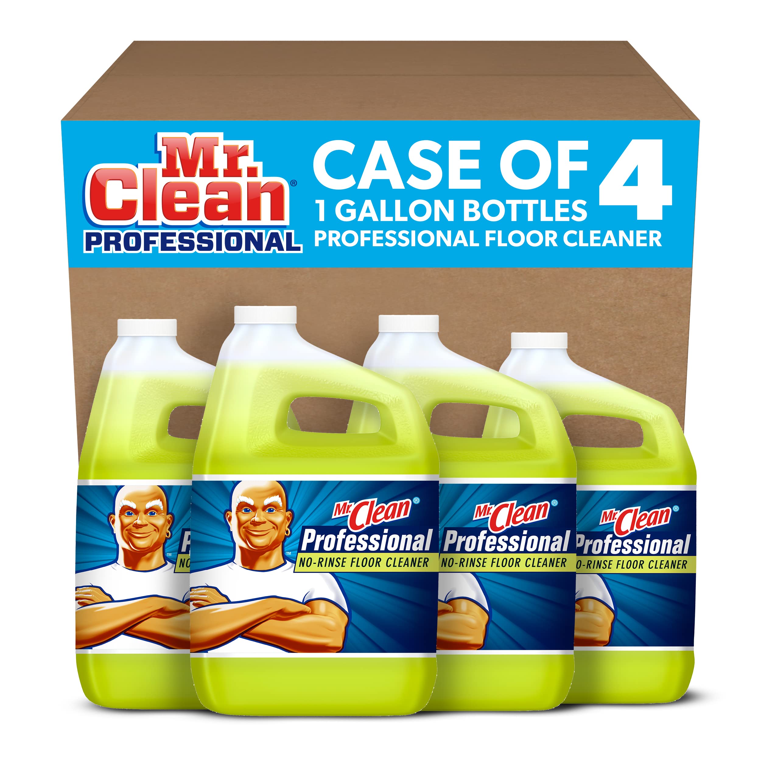 Mr. Clean Professional No-Rinse Floor Cleaner Refill - 1 Gallon (4-Pack) | Bulk Commercial-Grade Ready-to-Use Solution for Hardwood, Tile & Vinyl Floors | Ideal for Offices, Schools & Retail Spaces