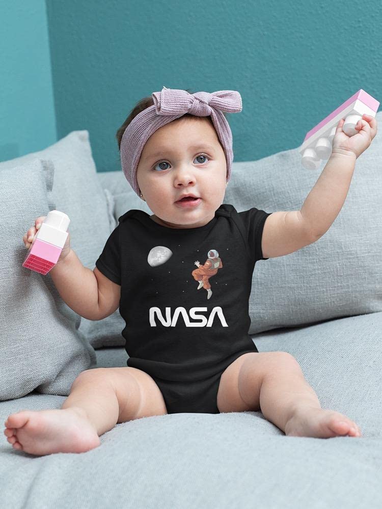 NASA Astronaut Moon Gazing Baby Bodysuit - Black Newborn Outfit for Space-Themed Nursery & Photo Shoots