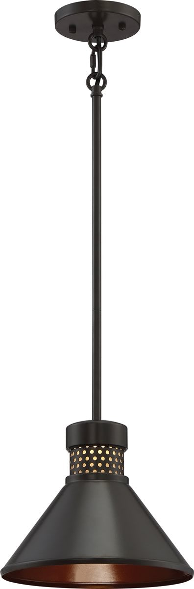 10W Doral 1 Light LED Pendant Light Fixture - Dark Bronze with Copper Accent - Modern Hanging Light for Kitchen Island, Dining Room, or Entryway