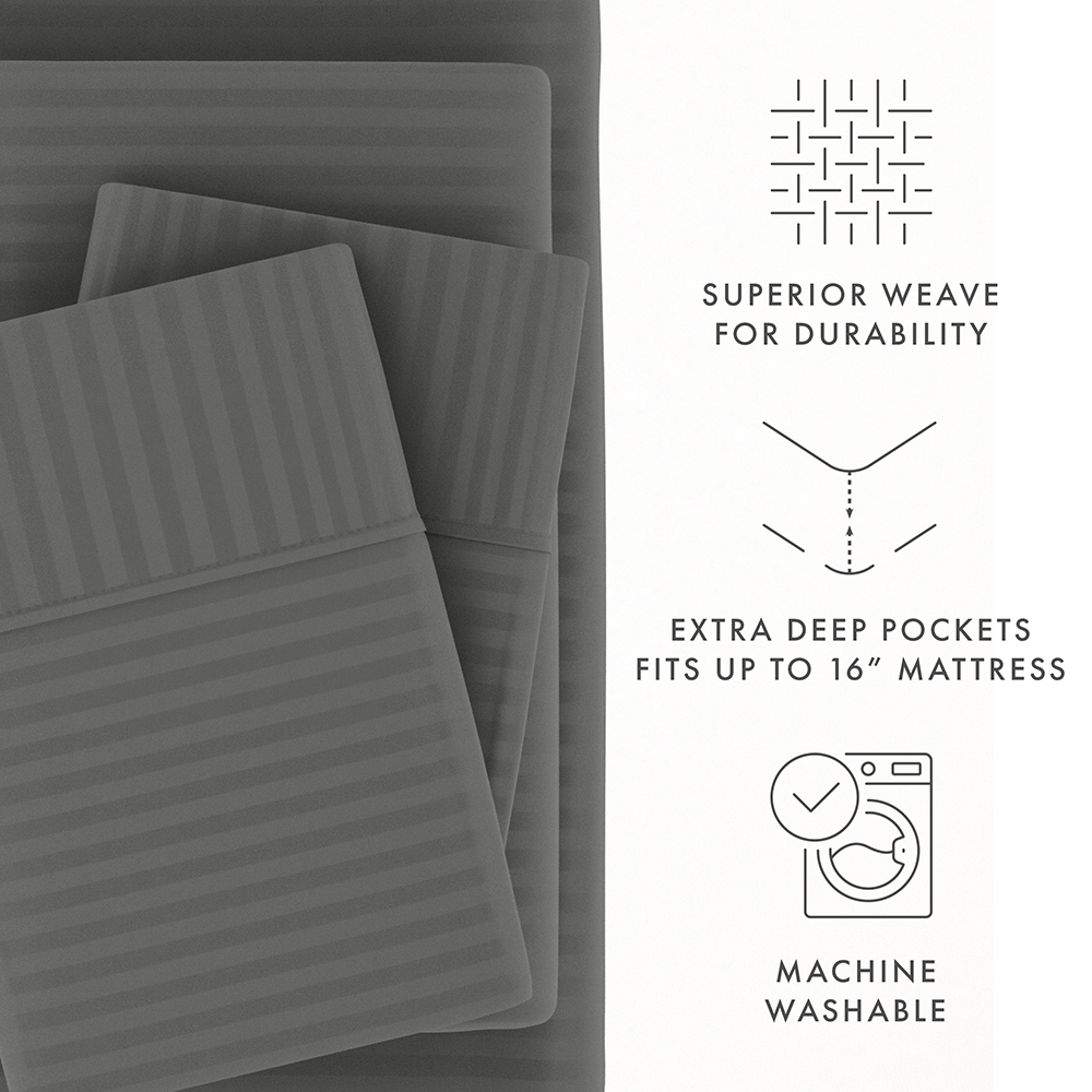 Premium Striped Embossed 4-Piece Sheet Set - Soft Breathable Bedding for Queen/King Size - Perfect for Master Bedroom, Guest Room & Dorm Comfort