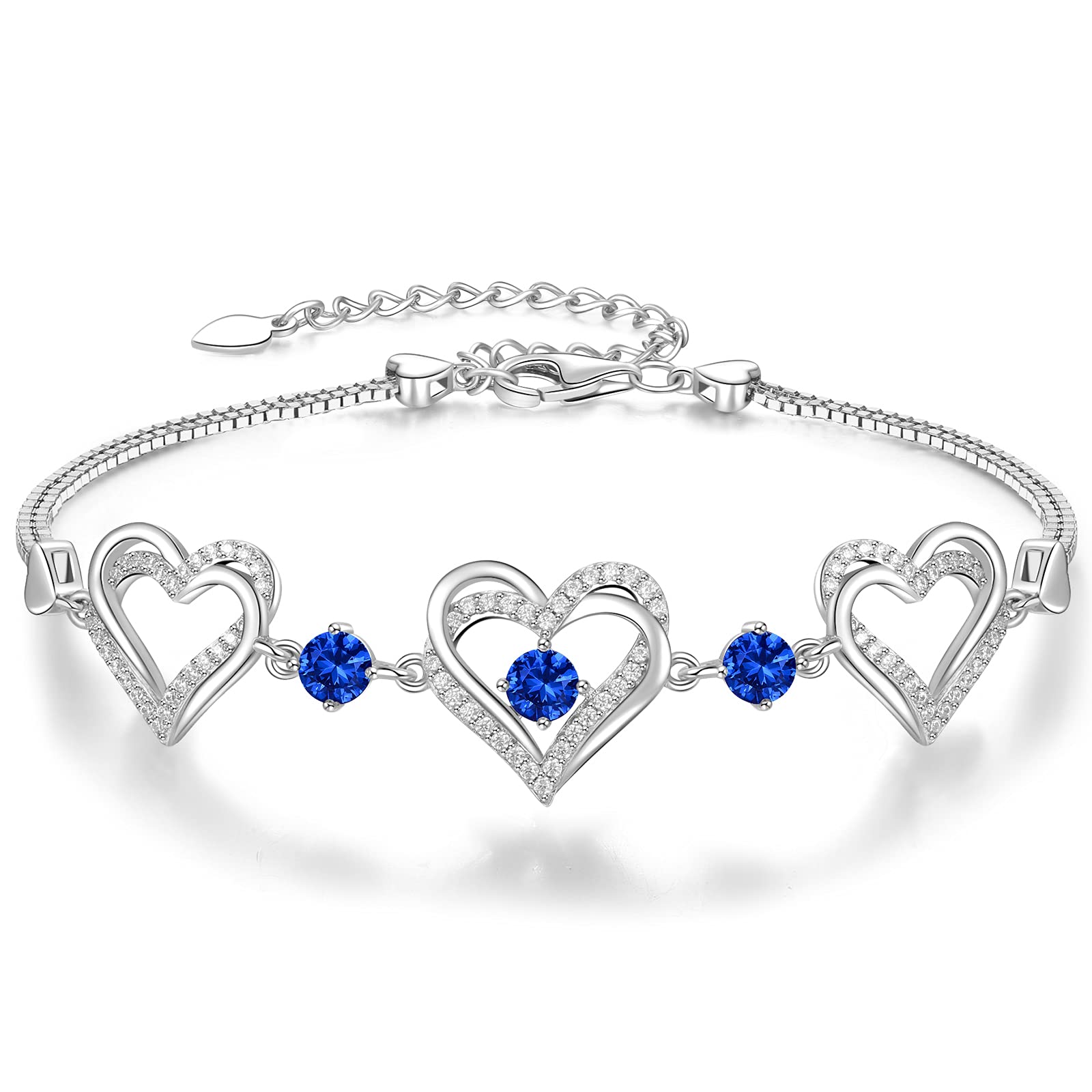 Forever Love Heart Charm Link Bracelet for Women - 925 Sterling Silver Birthstone Bracelet | Mother's Day, Anniversary, Christmas & Birthday Jewelry Gift for Wife, Girlfriend & Her | Perfect for Date Nights, Weddings & Special Occasions